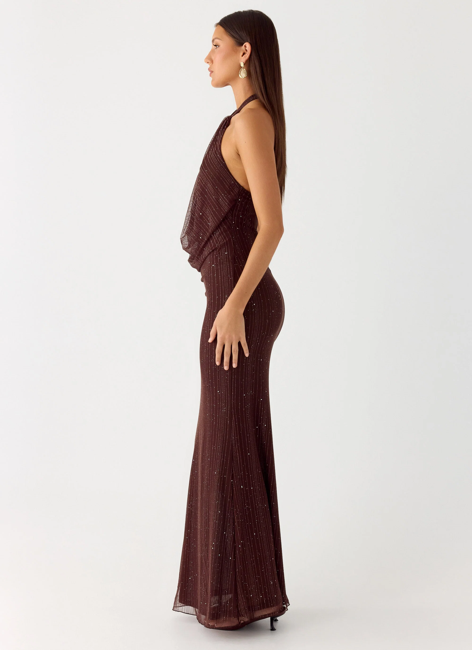Haylan Sparkle Mesh Maxi Dress - Chocolate