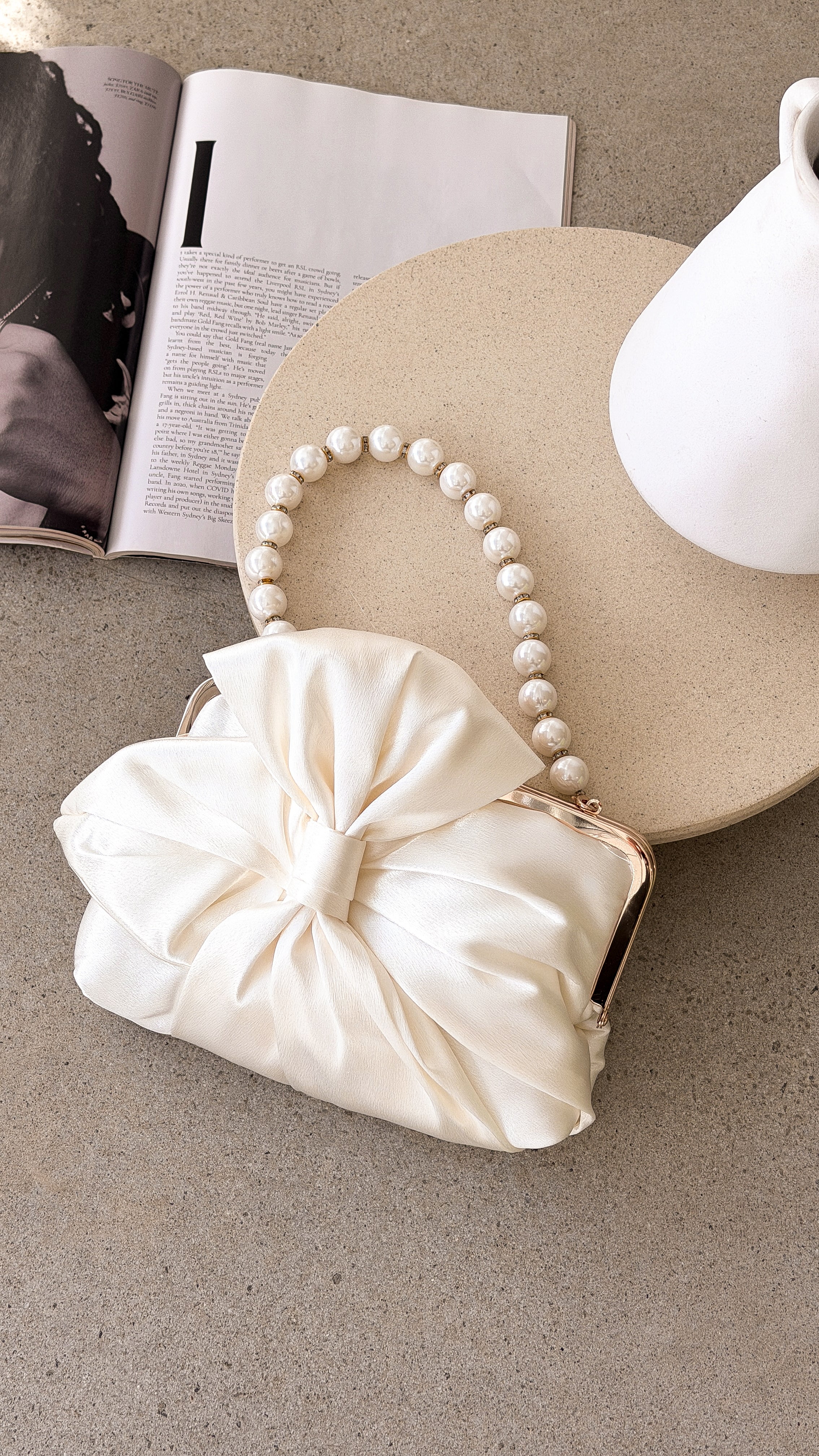 Satin Bow Clutch - Ivory