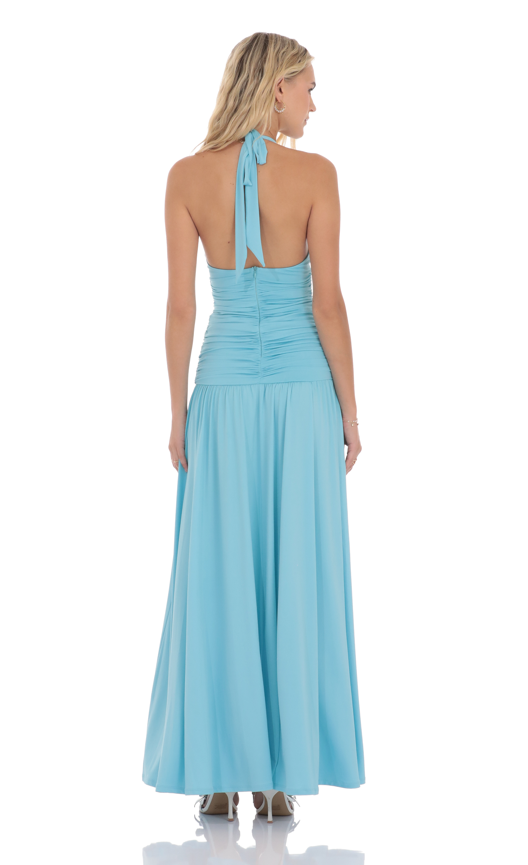 Halter Drop Waist Maxi Dress in Aqua Blue - luluinthesky