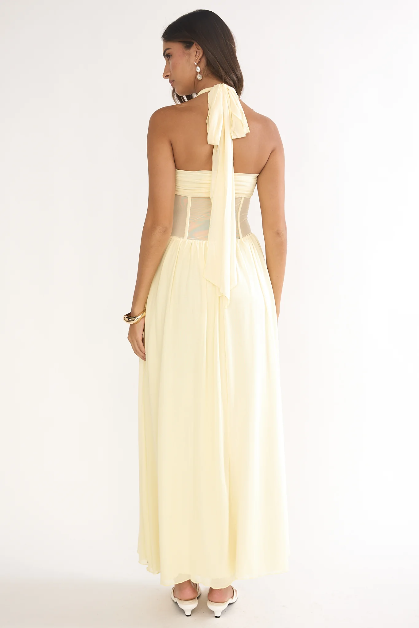 Jovella Halterneck Mesh Dress Butter - luluinthesky