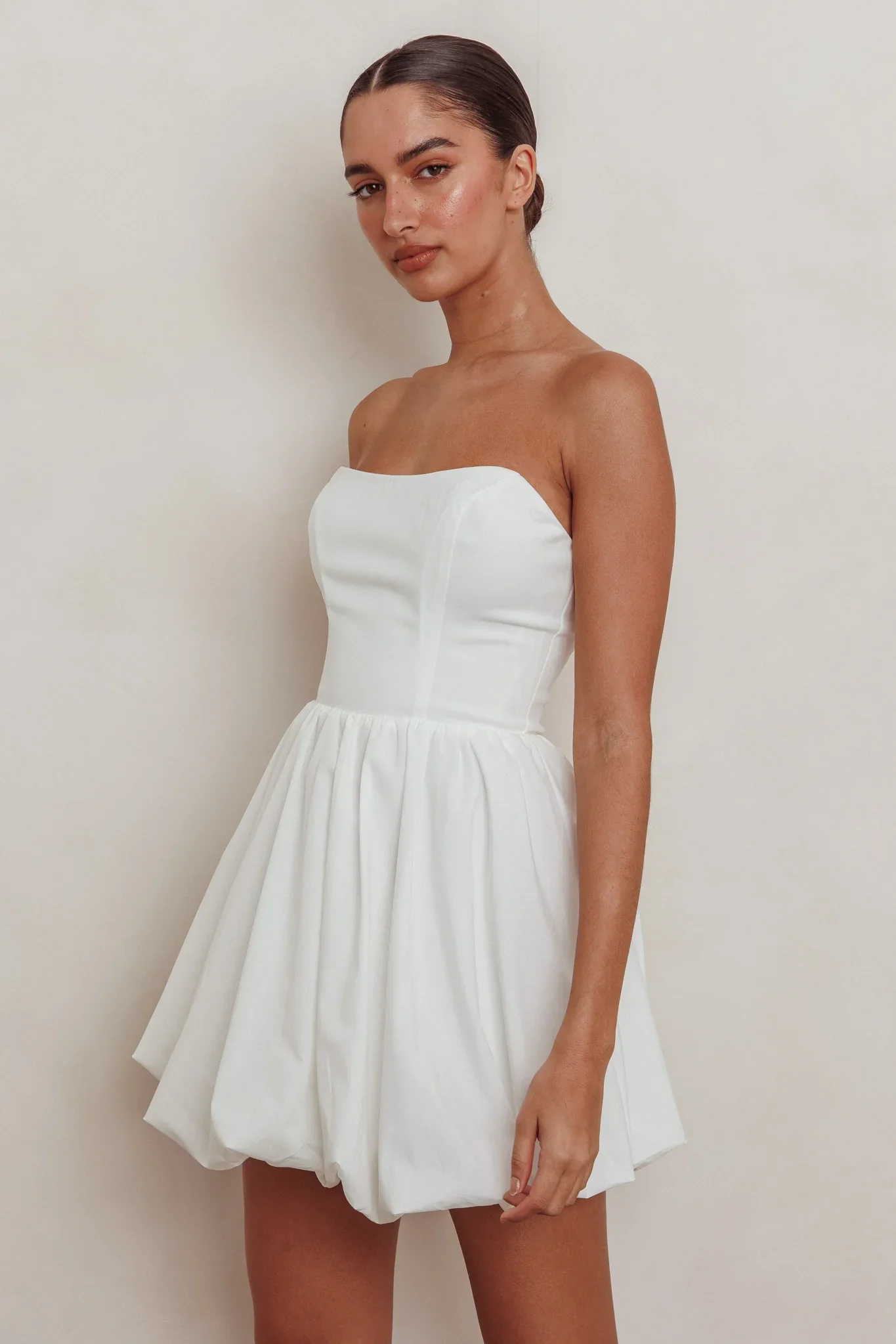 Like Art Strapless Bubble Mini Dress Off White