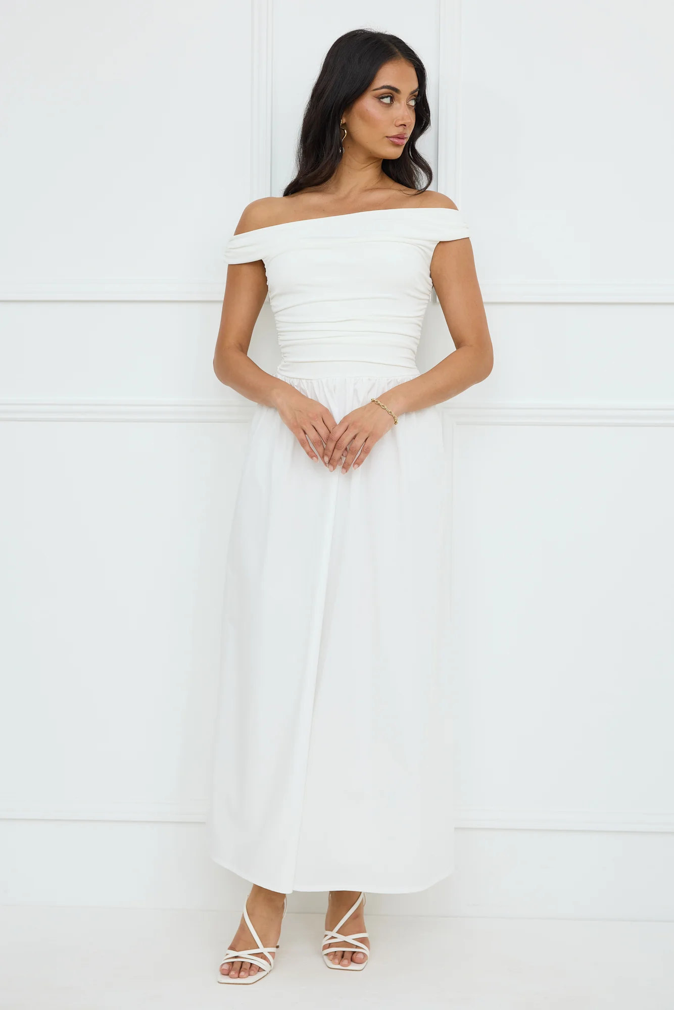 Camellia Charm Off Shoulder Maxi Dress White - luluinthesky