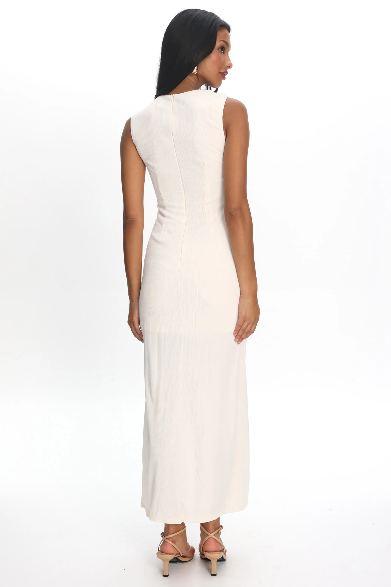 Daleela Asymmetric Neckline Maxi Dress Vanilla