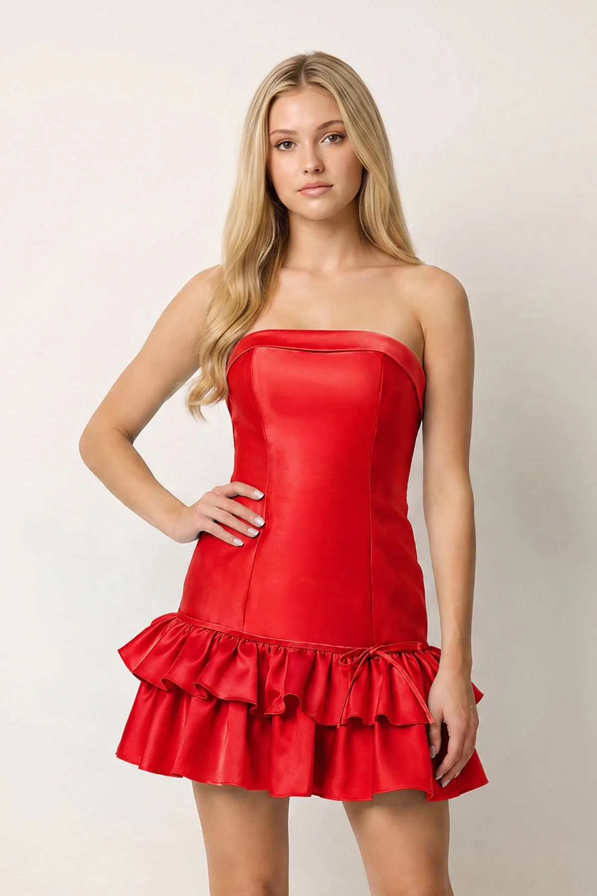 Turquoise Ruffled Strapless Tiered A-Line Satin Homecoming Dress