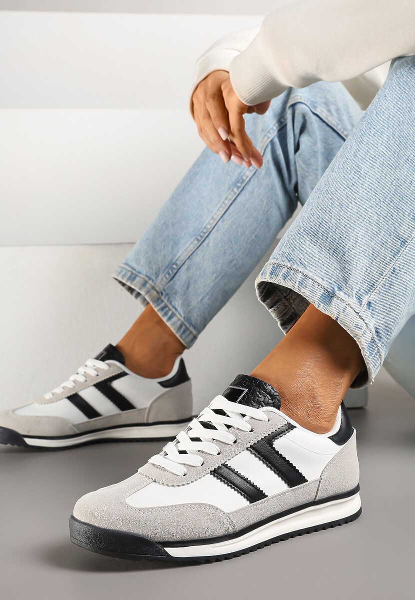 Biało-Czarne Sneakersy z Geometrycznym Wzorem Eravania