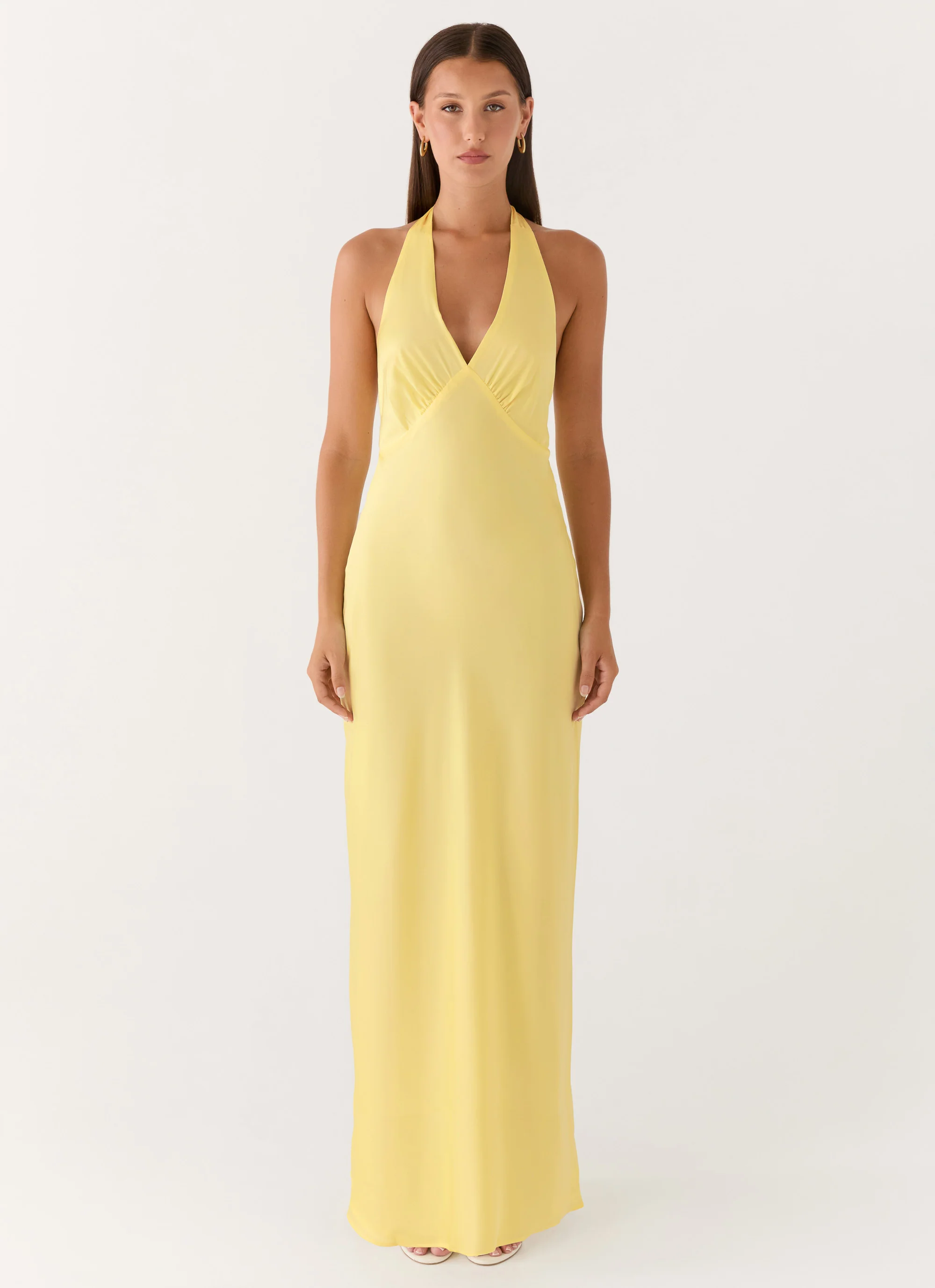 Heavy Hearted Satin Maxi Dress - Lemon
