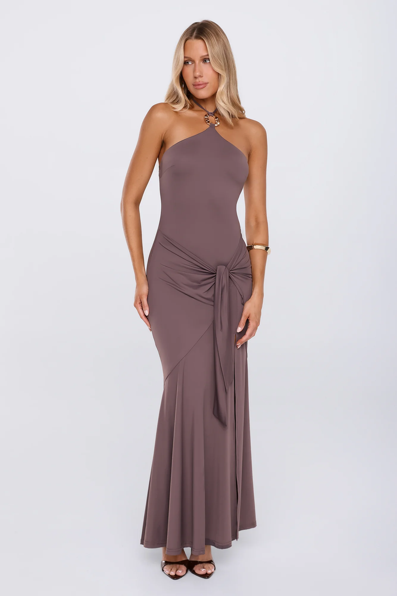 Twirl Season Halter Maxi Dress Brown