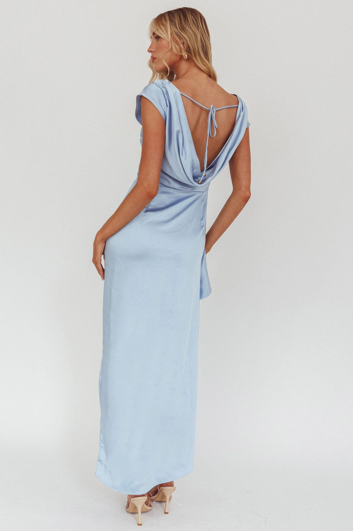 Grecian Cap Sleeve Cowl Back Dress Midnight