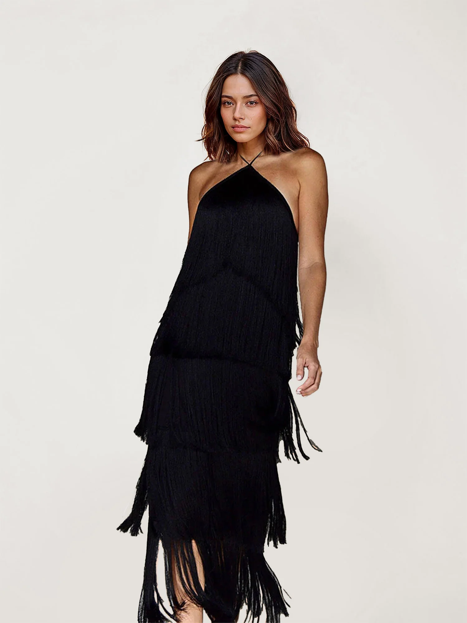 Fringed Halter Neck Midi Dress