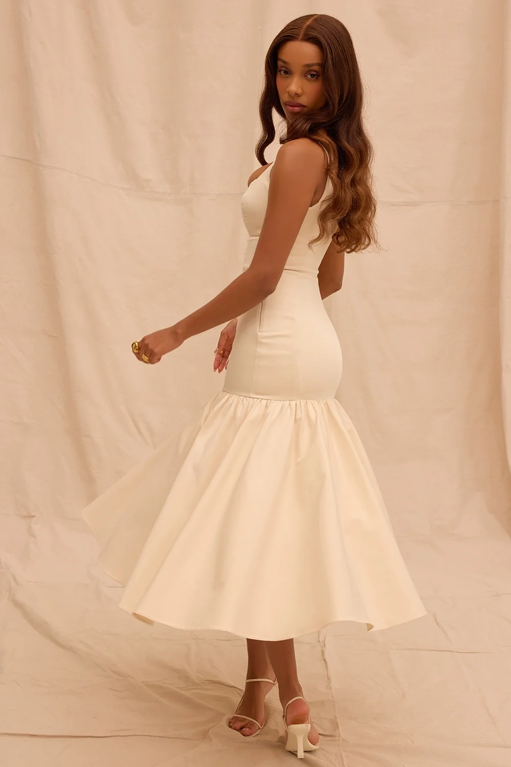 Vintage Cream Dropped Waist Midi Dress