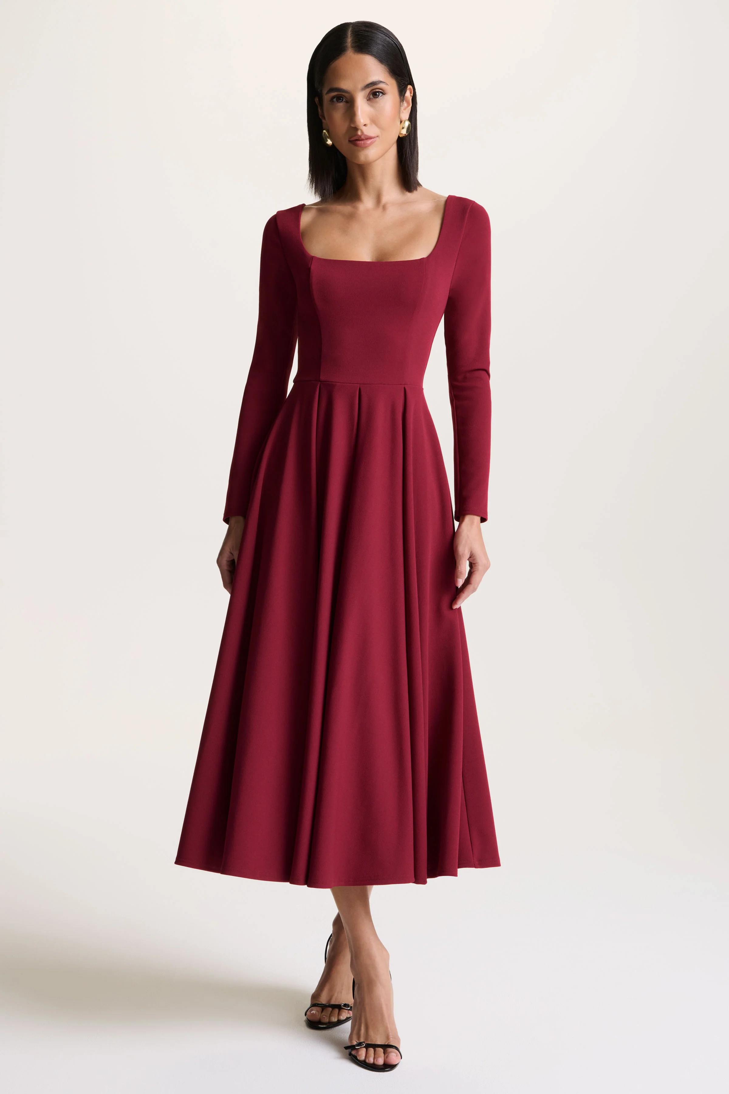Alison | Burgundy Square-Neck A-Line Midi Dress