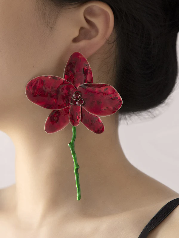 Flower Shape Rhinestone Shiny Earrings Accessories