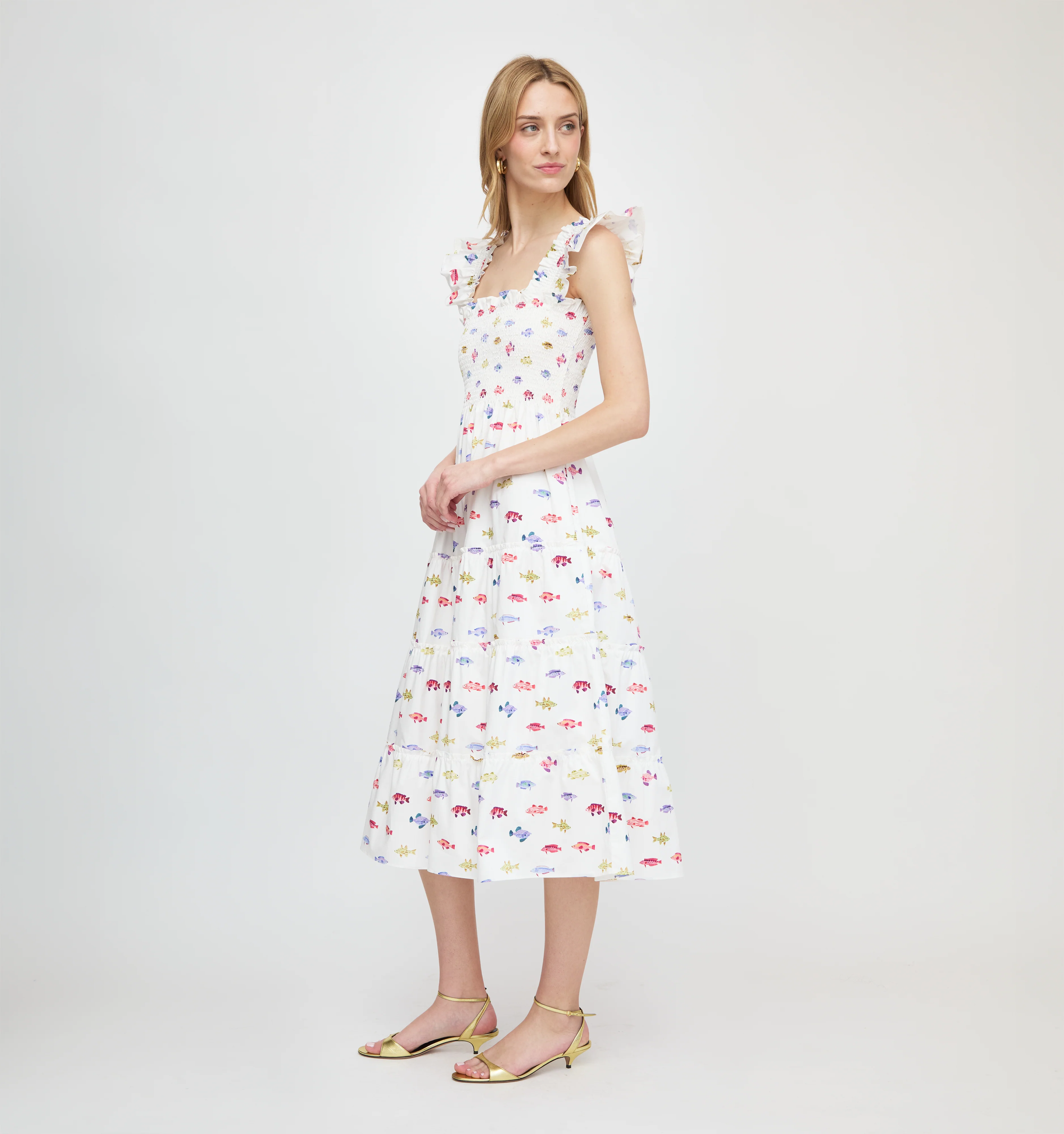The Ellie Nap Dress - White Rainbow Fish