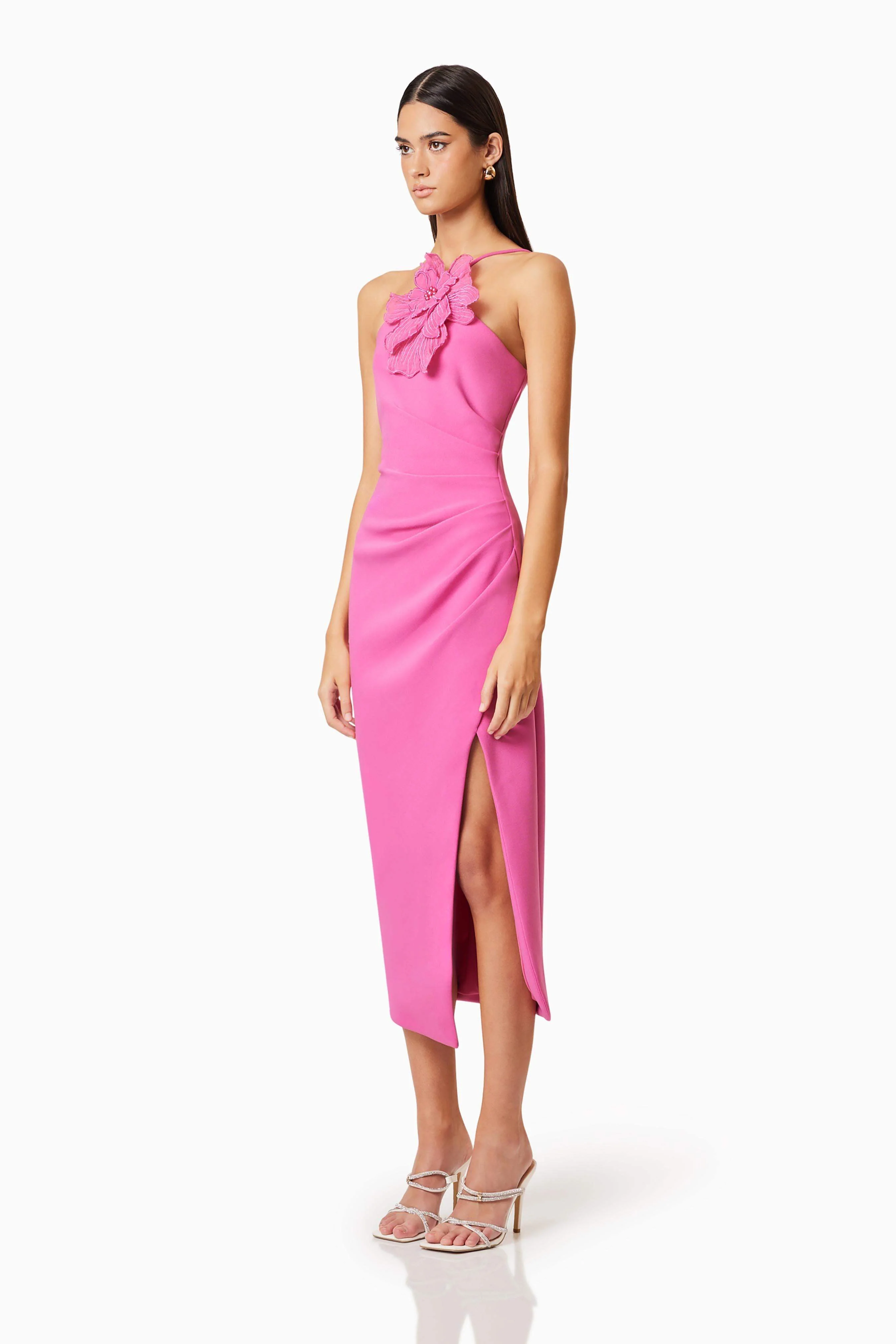 Janelle 3D Midi Dress In Pink