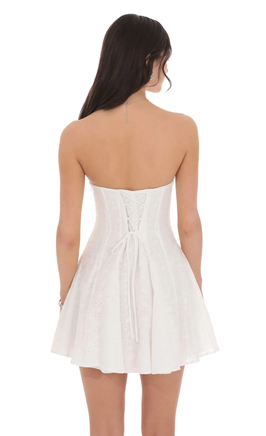 Eyelet Floral Strapless Dress in White - luluinthesky
