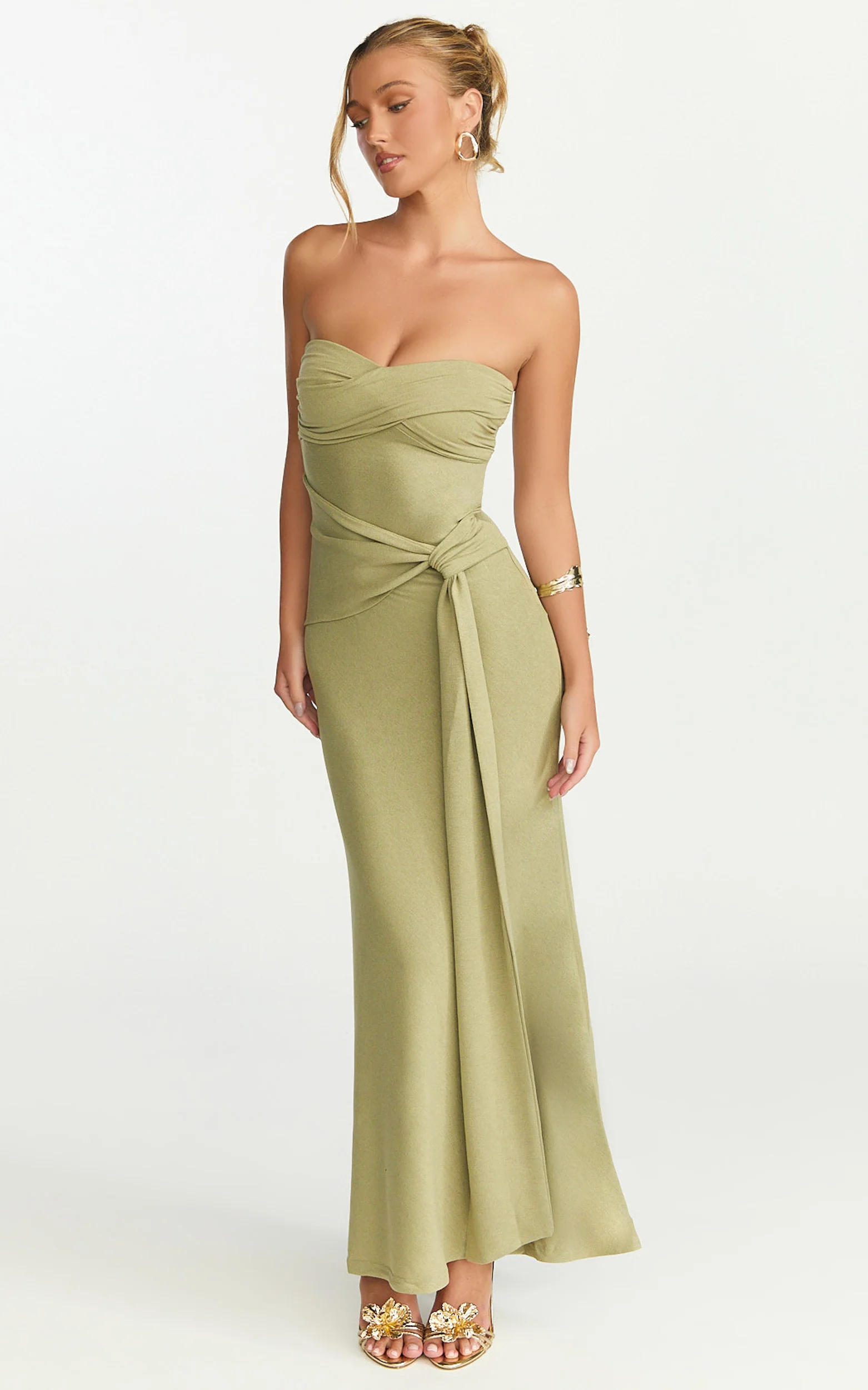 Aria Maxi Dress - Strapless Tie Waist Dress in Sage