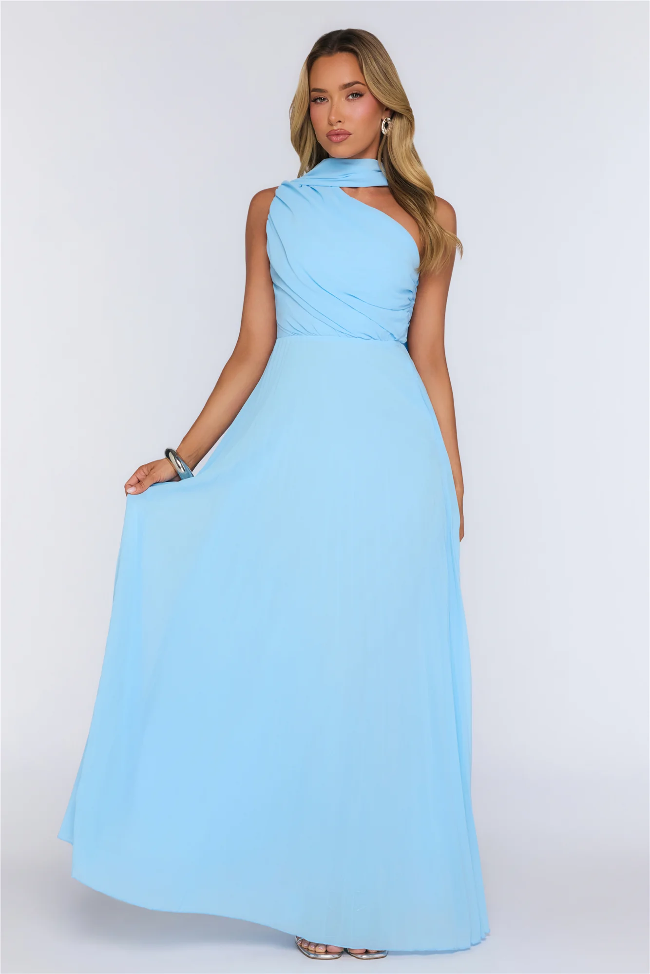 Rosy Romance One Shoulder Maxi Dress Blue