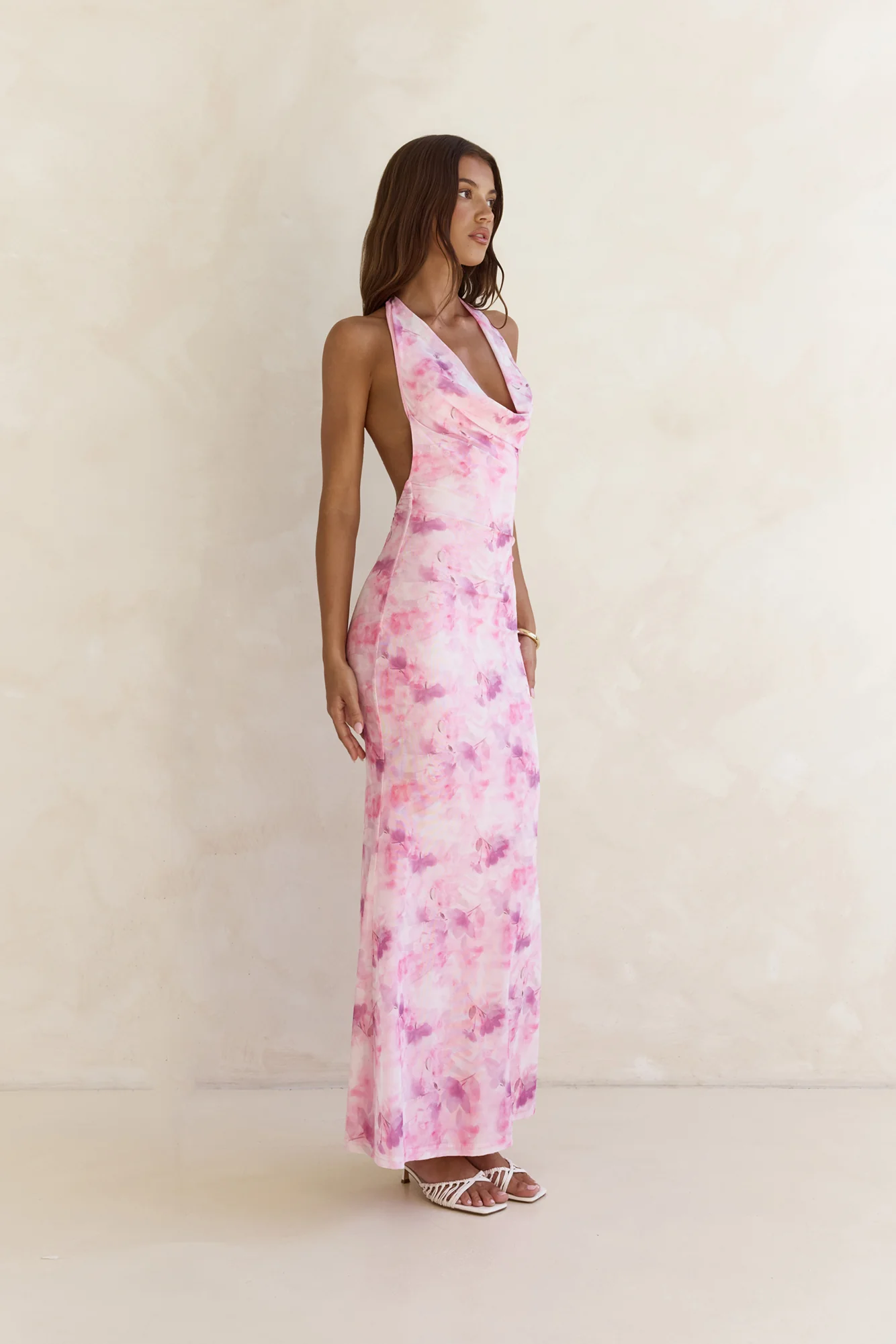 Blooming Loves Mesh Halter Maxi Dress Pink - luluinthesky