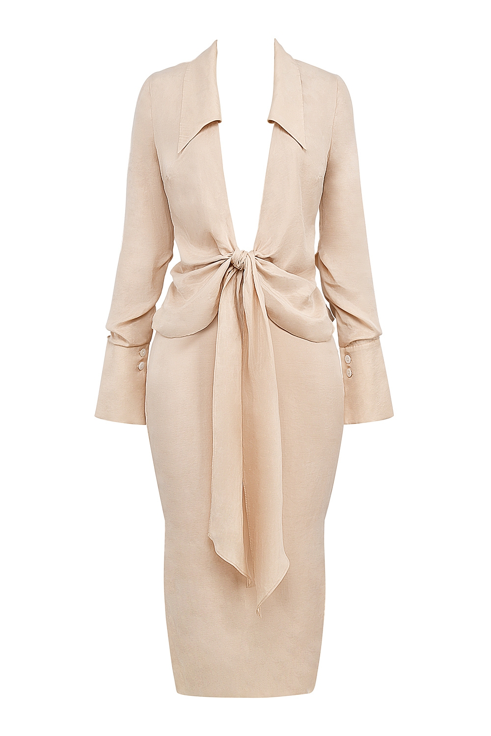Almond Plunge Shirt Midi Dress