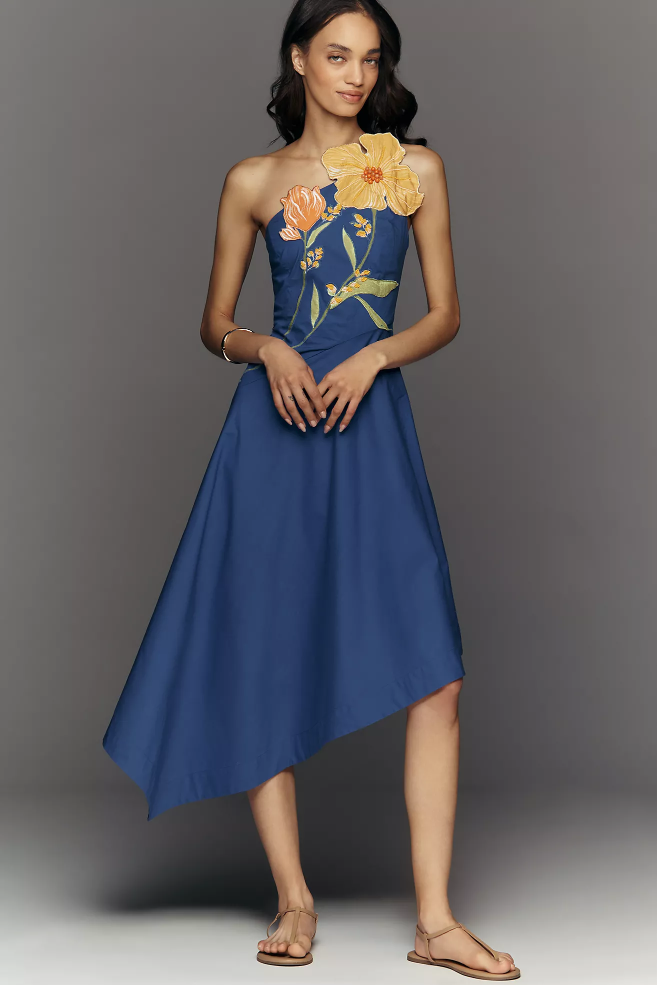 Yukiko Noritake x Anthropologie Asymmetric Floral Midi Dress