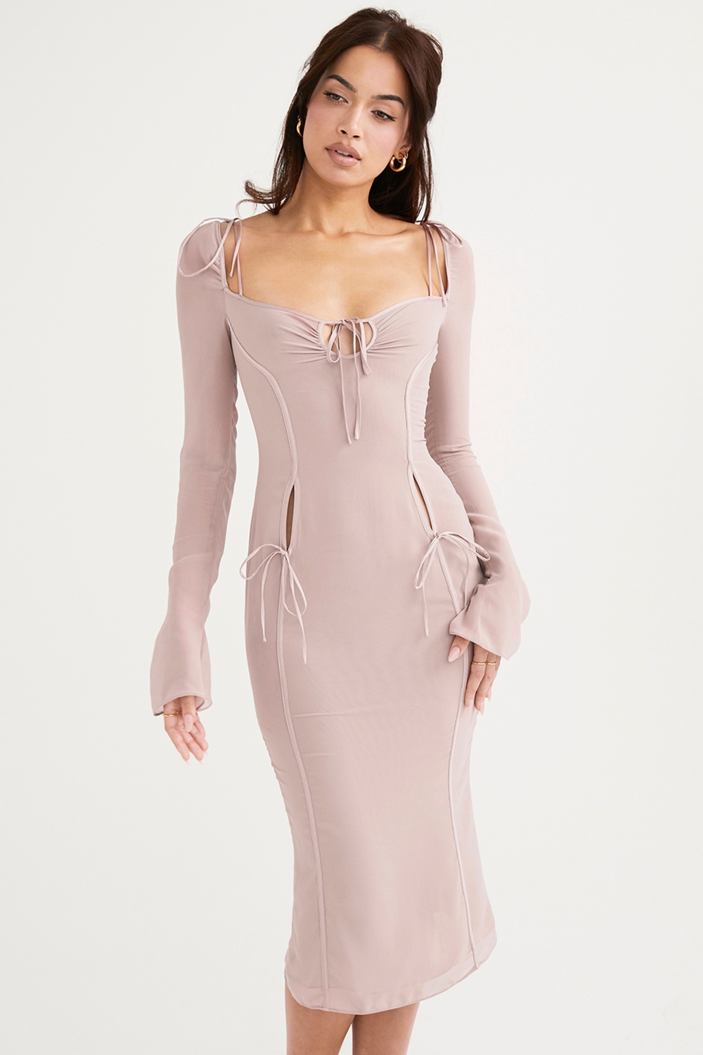 crystal cutout midi dress