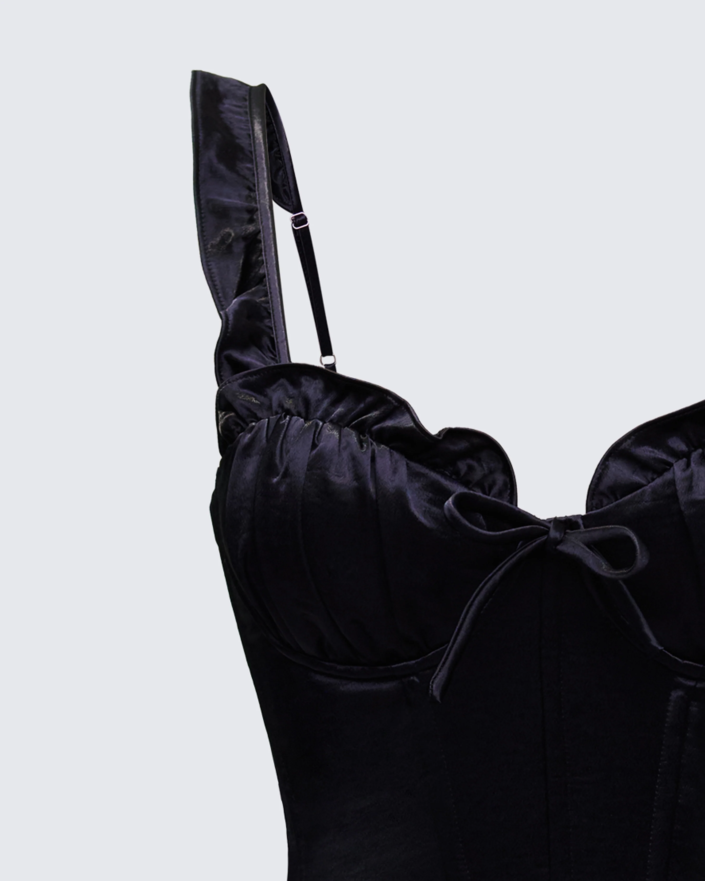 Odelle Black Satin Ruffle Dress