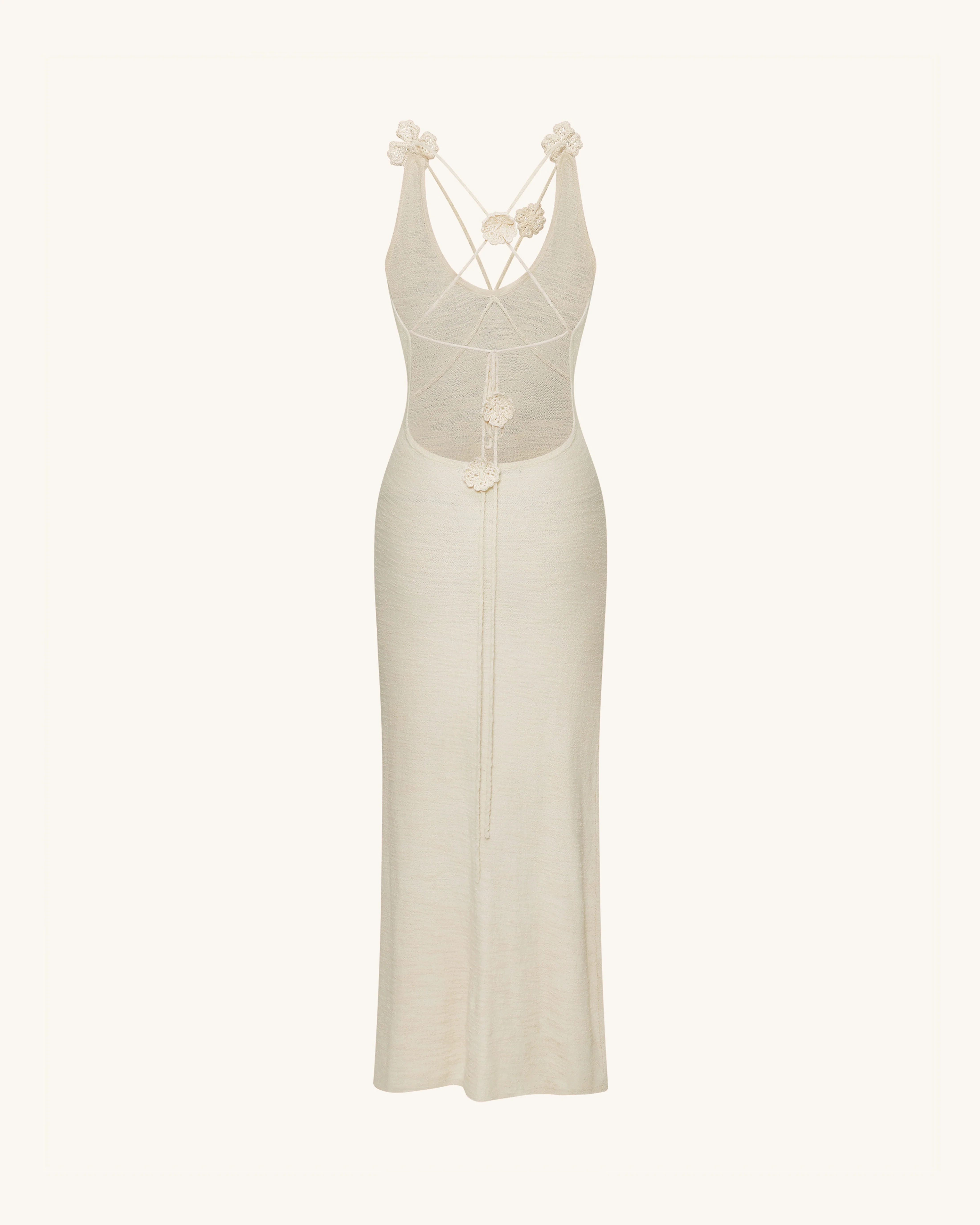 Textured Knit Halter Maxi Dress - Cream - FASHION NOB