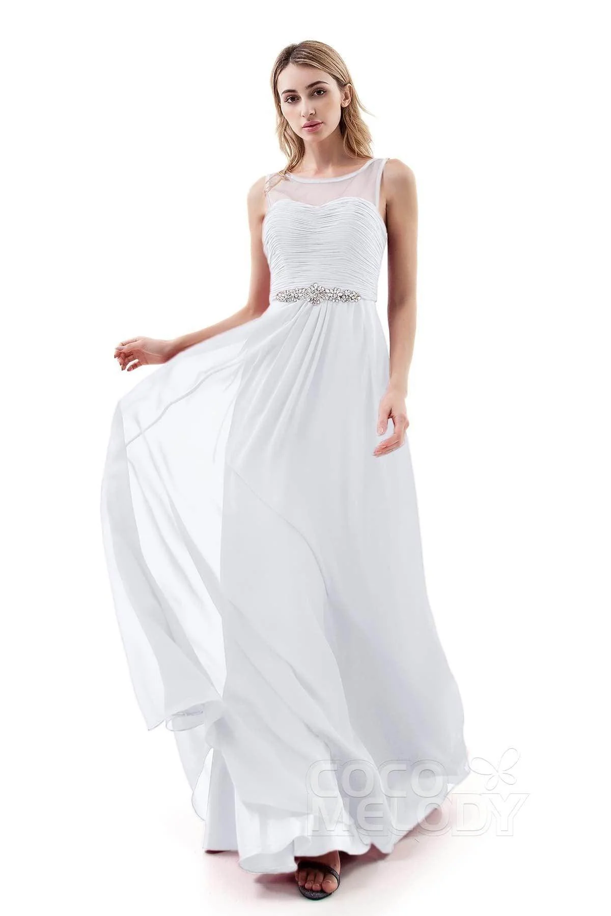 A-Line Sweep-Brush Train Chiffon Dress PR3400