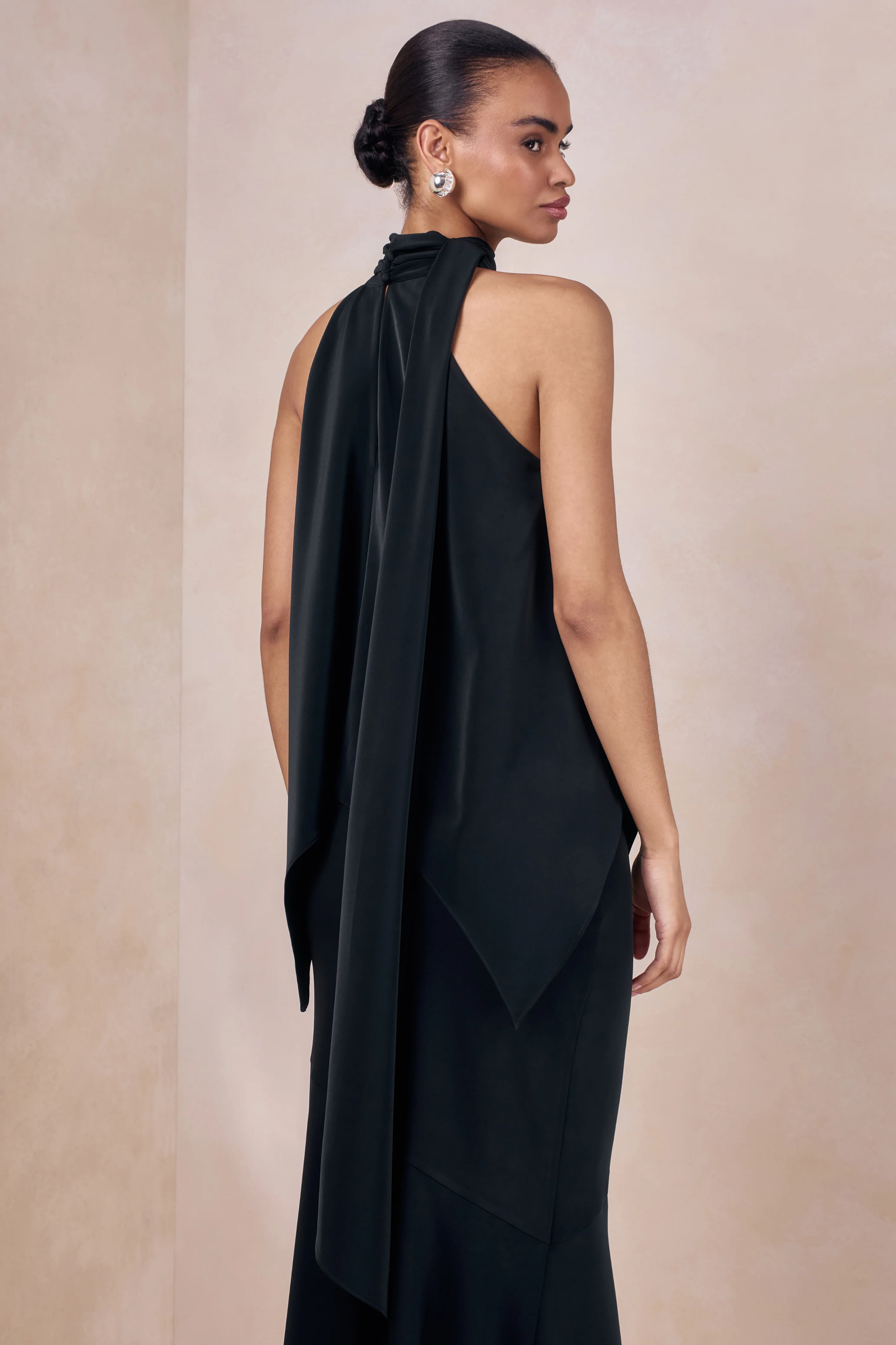 Sancelle | Black Matte Satin Halter-Neck Top