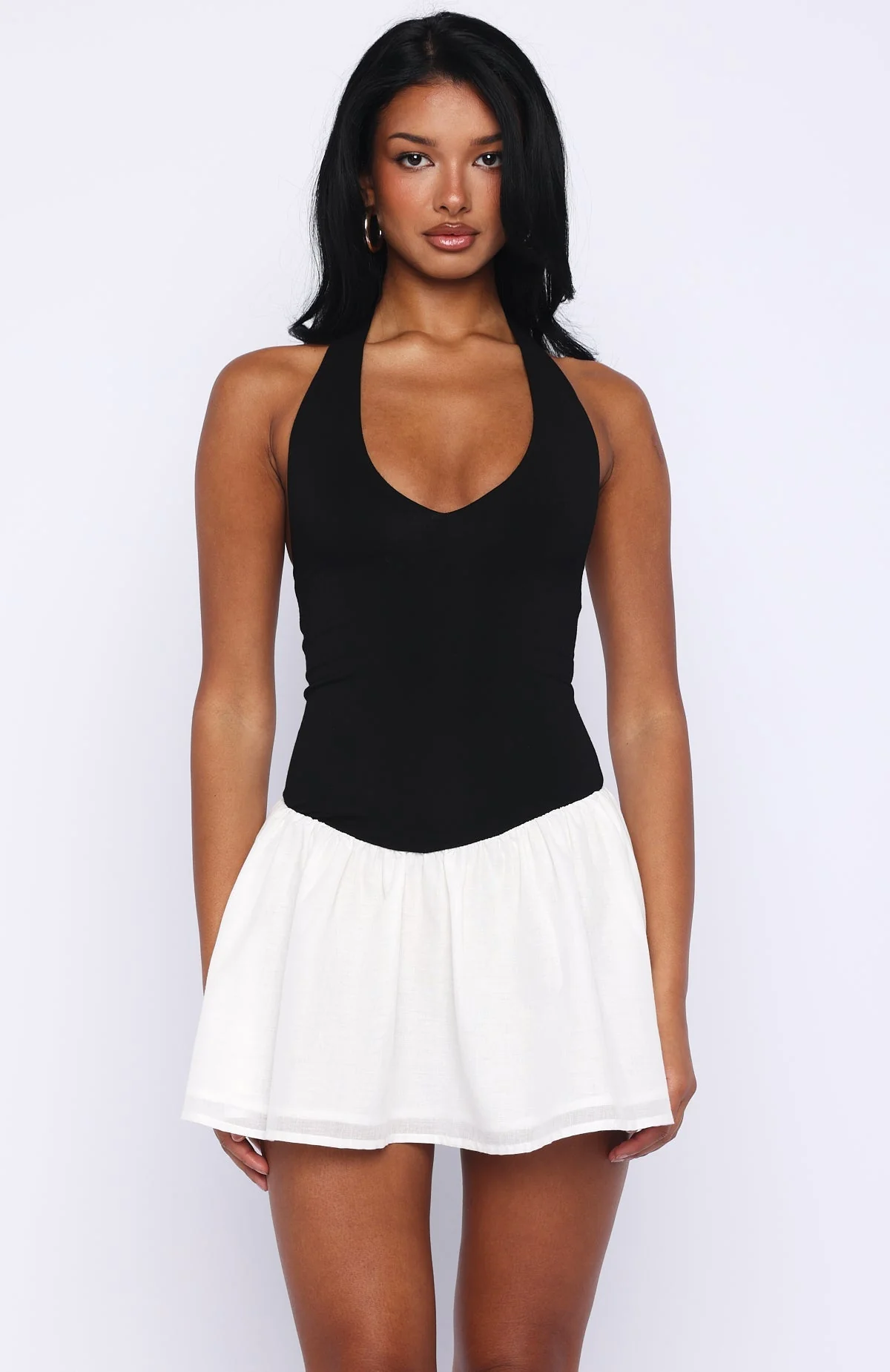 She's Untouchable Halter Neck Mini Dress Black/White