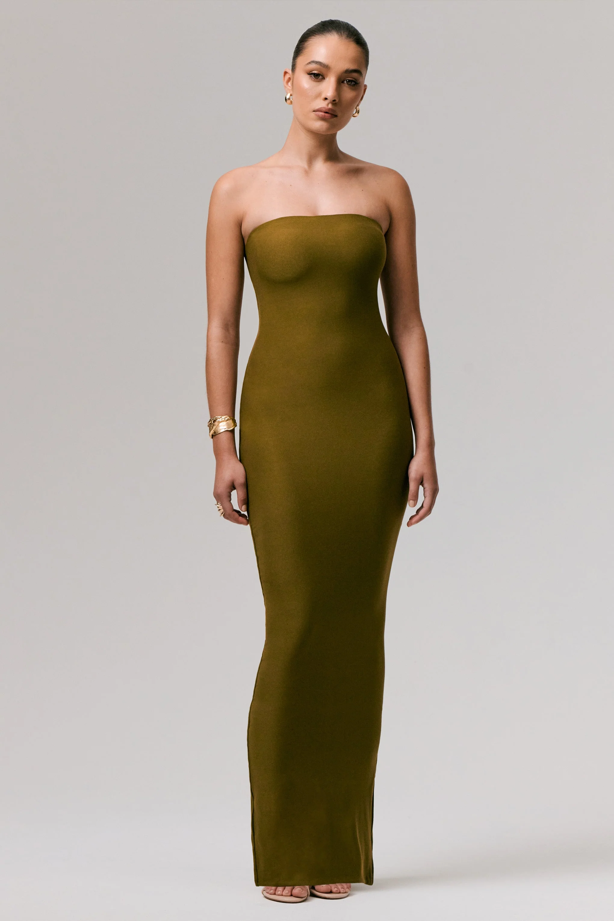 Angelie | Green Bandeau Bodycon Maxi Dress
