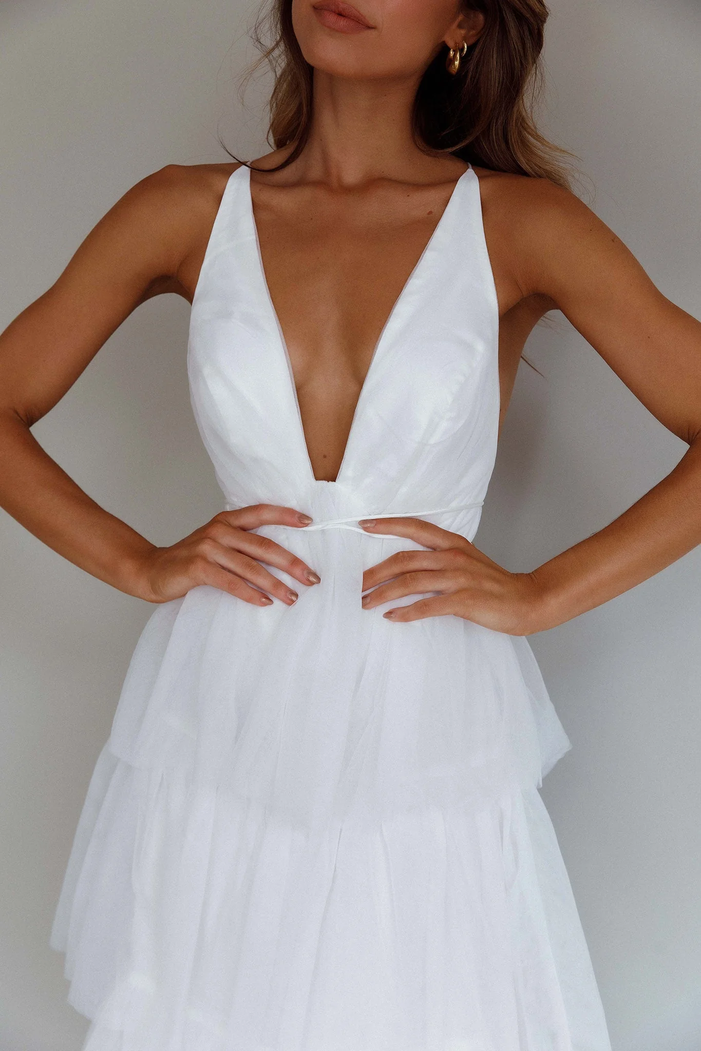 Auguste Tiered Frill Midi Dress White - luluinthesky