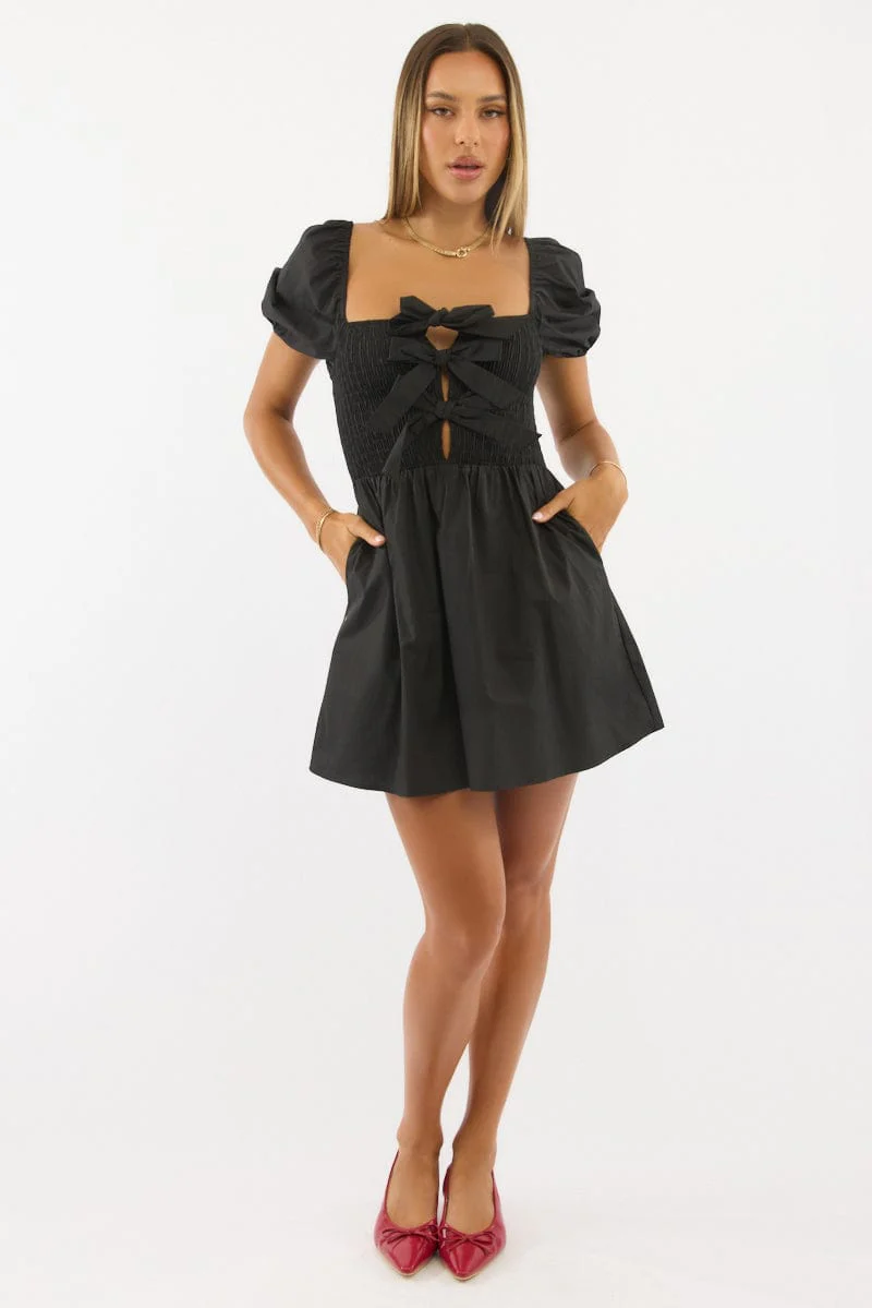 Black Mini Dress Ribbon Detail