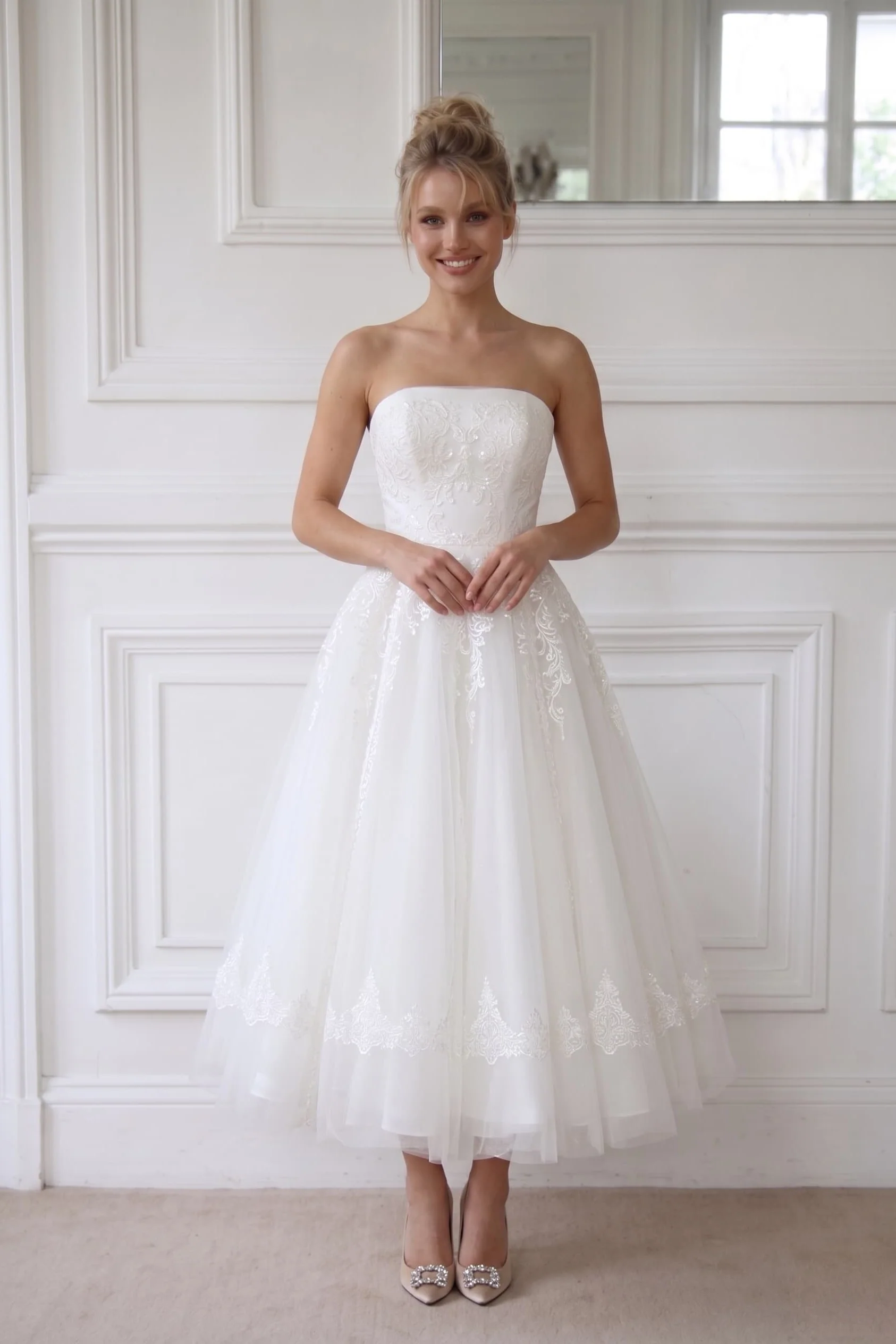 A-Line Ankle Length Tulle Wedding Dress CW2392