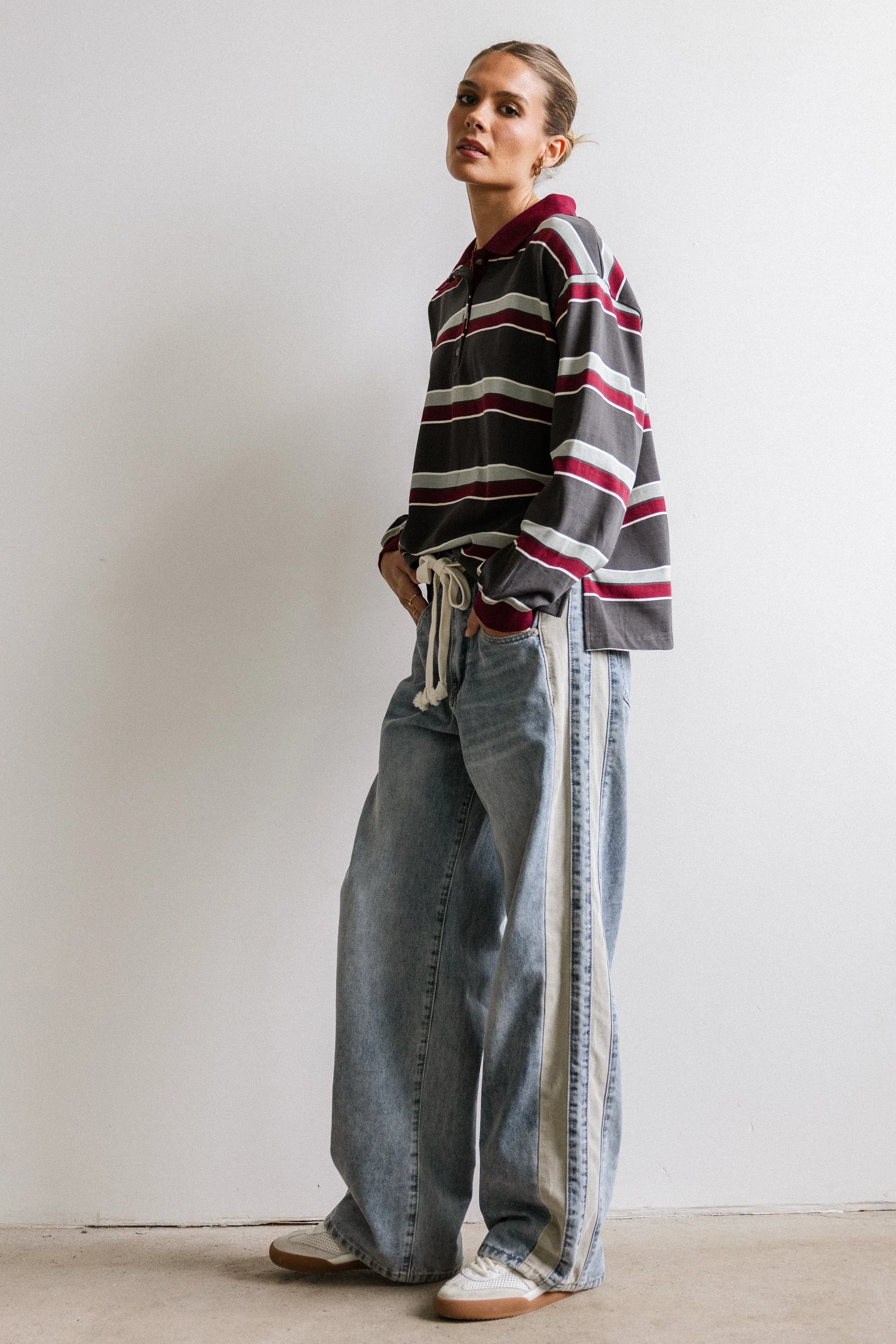 Megan Striped Top in Grey