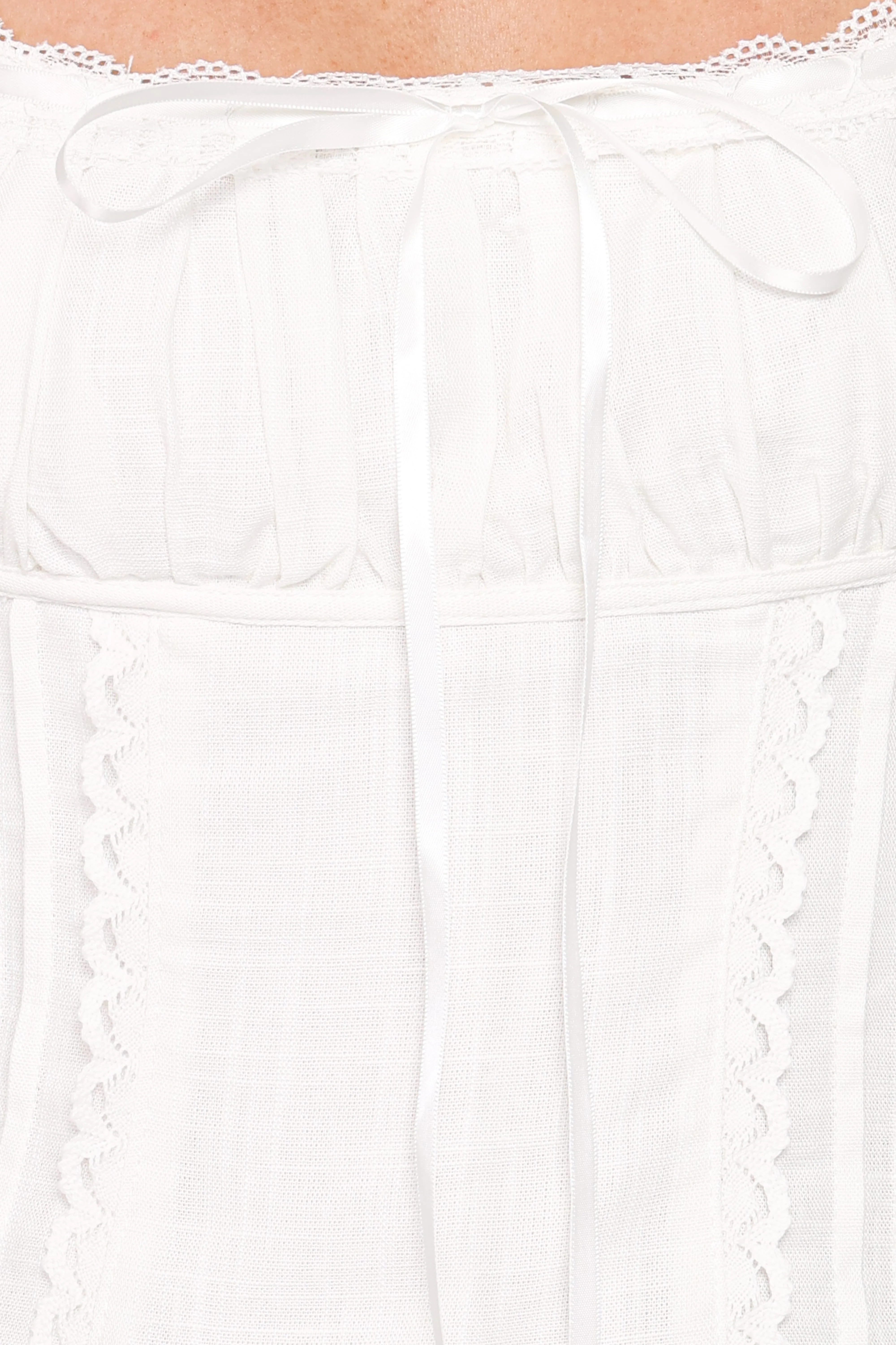 Lany Lace Trim Flutter Top - White