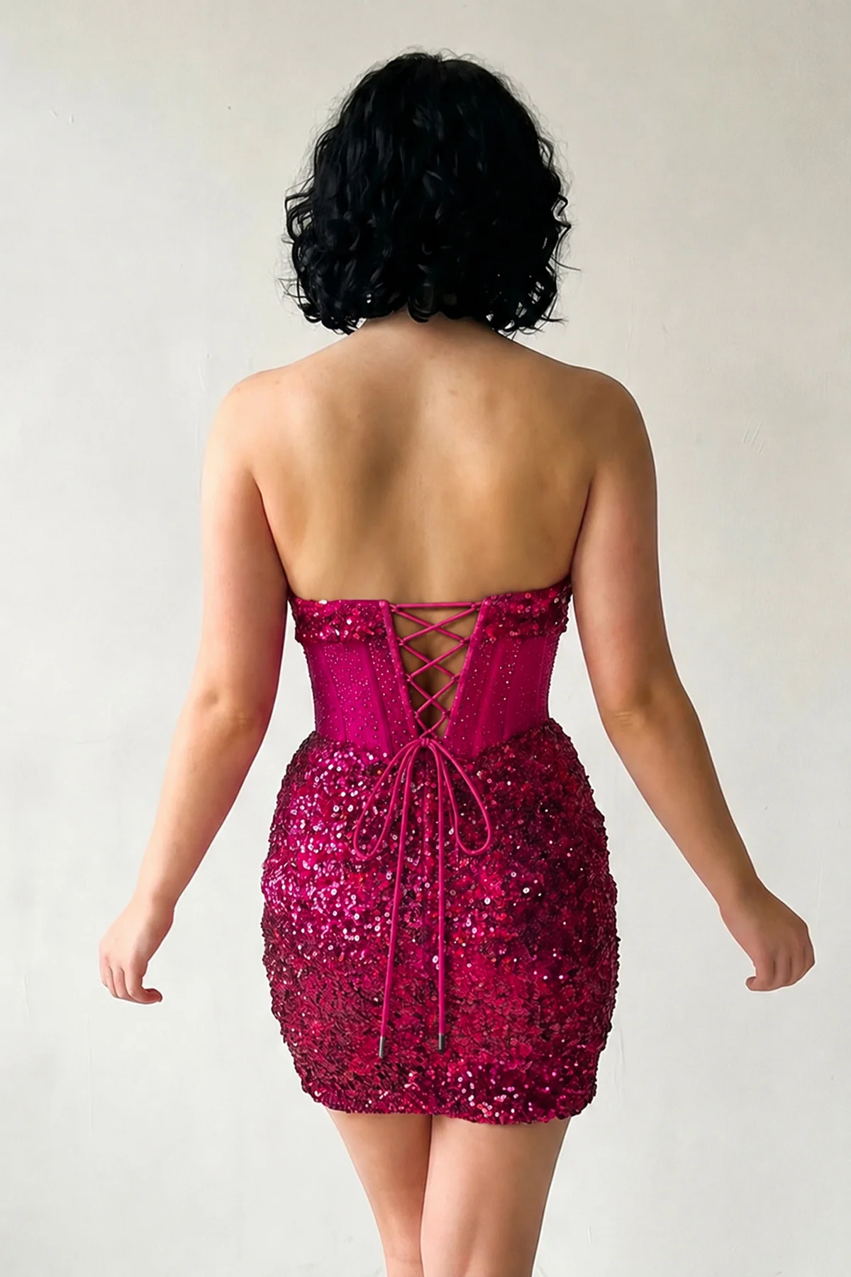 Bodycon Sparkly Fuchsia Strapless Sequins Mini Party Dresses