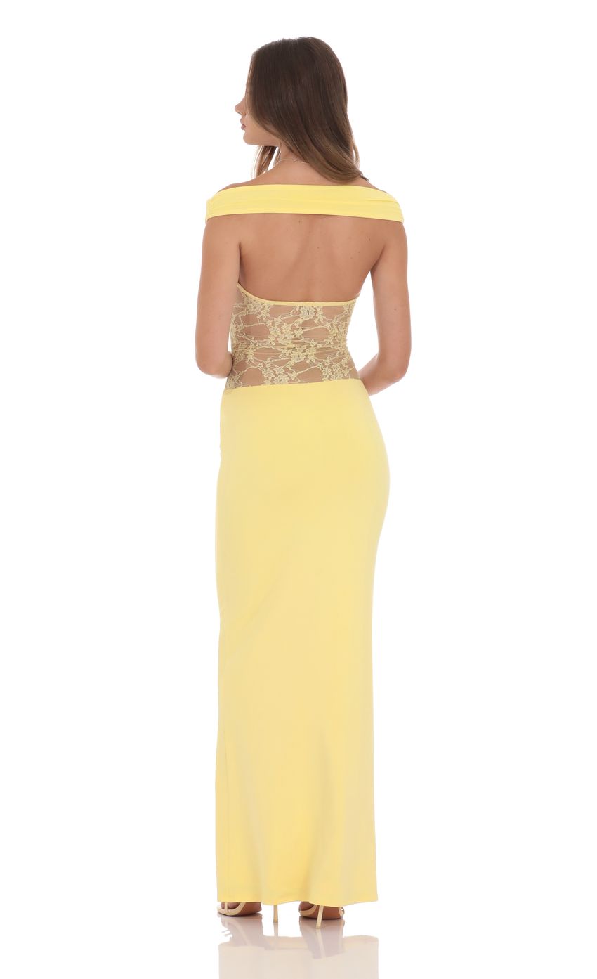 Off Shoulder Lace Cutout Maxi Dress in Yellow