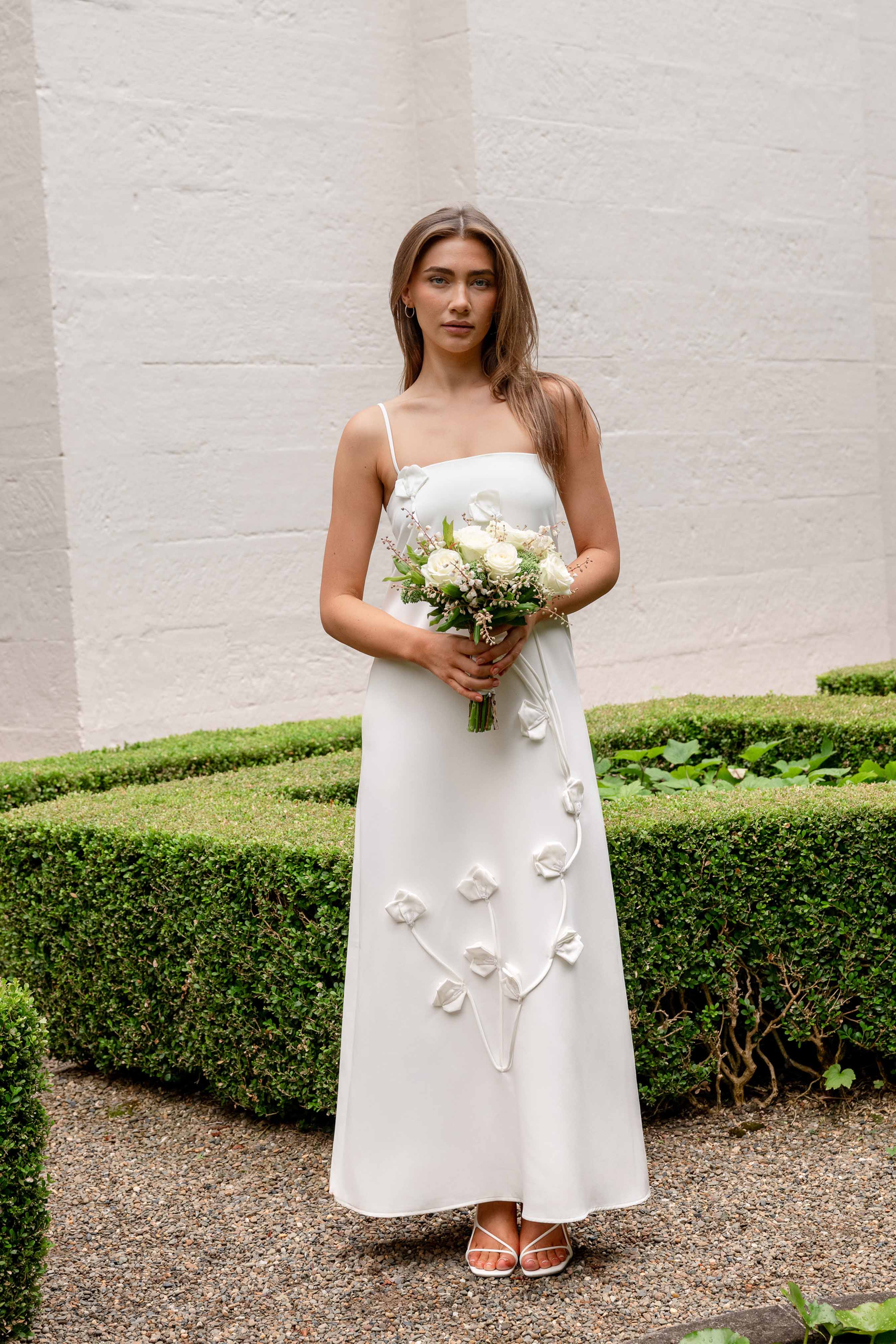 Nolana Floral Applique Gown in White