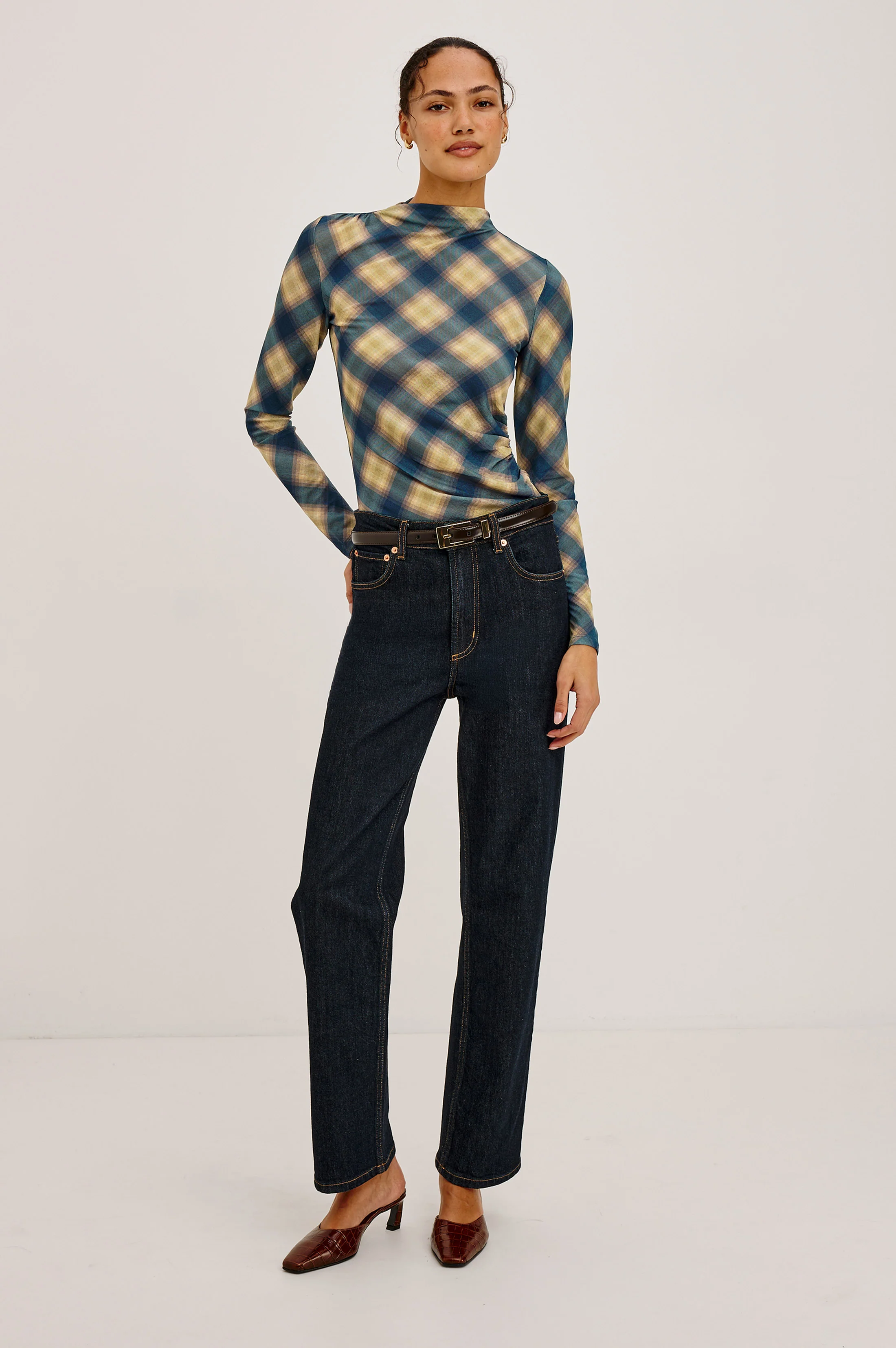 Joelle Top - Navy Sage Plaid