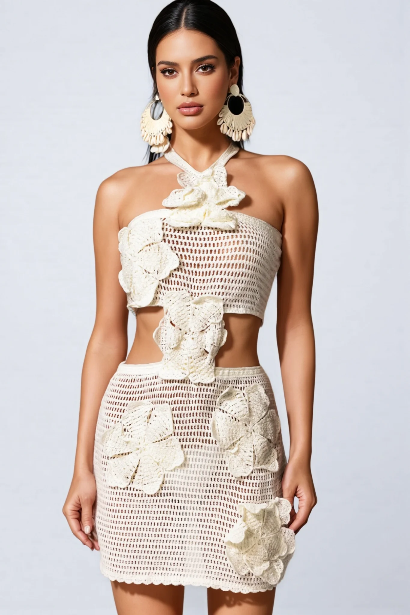 Olive Hollow Out Flowers Sleeveless Mini Dress