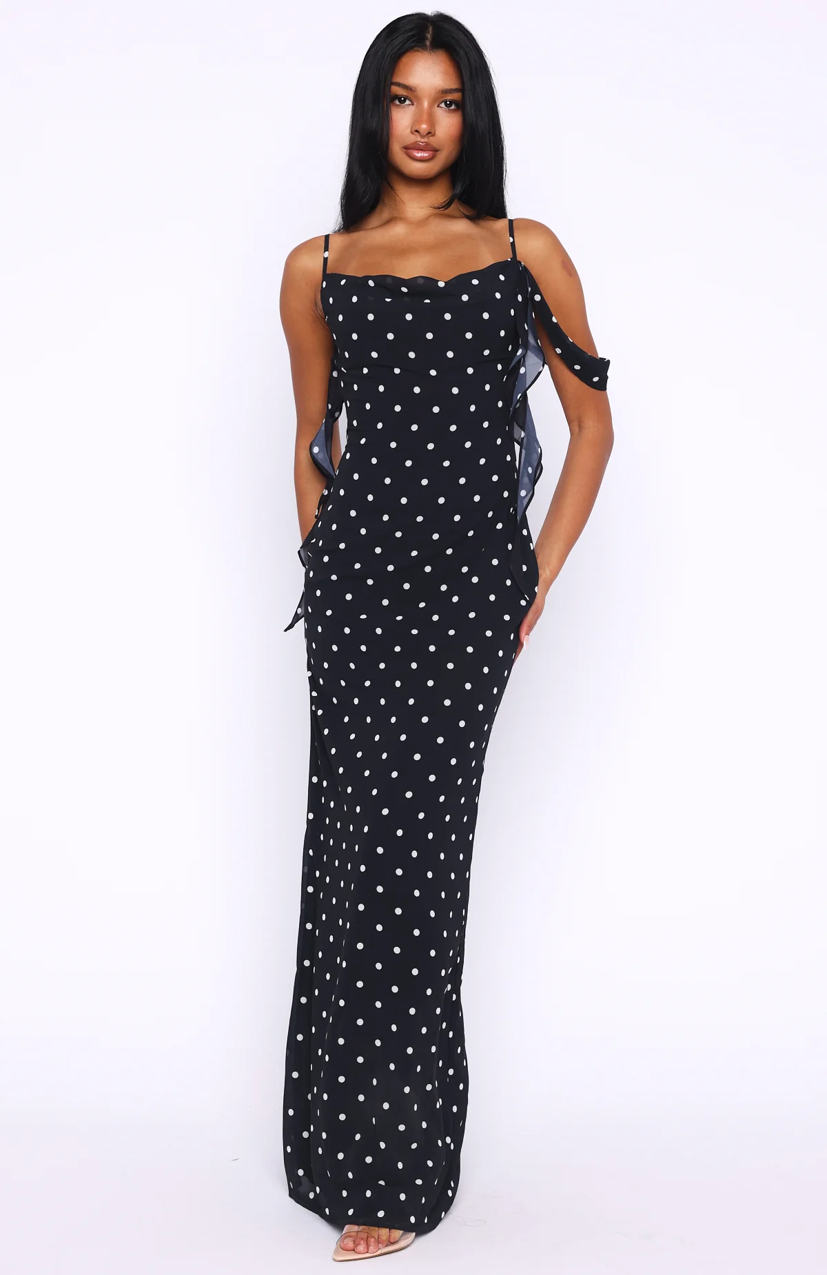 Love Blossoms Maxi Dress Black/White Polka Dot