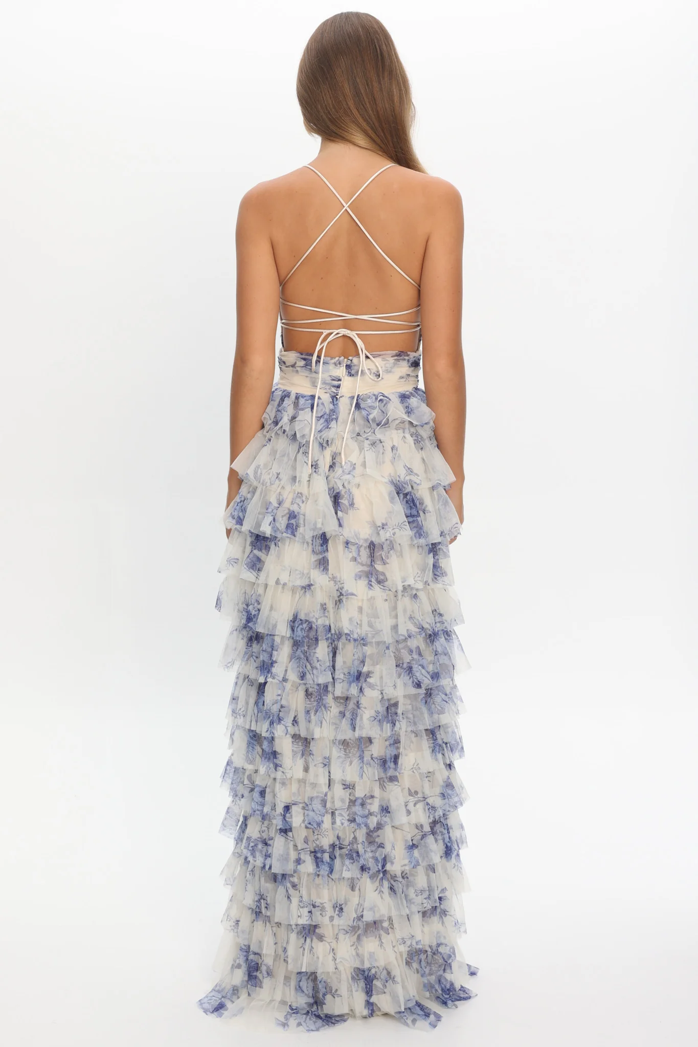 Cambridge Layered Frill Maxi Dress Blue - luluinthesky