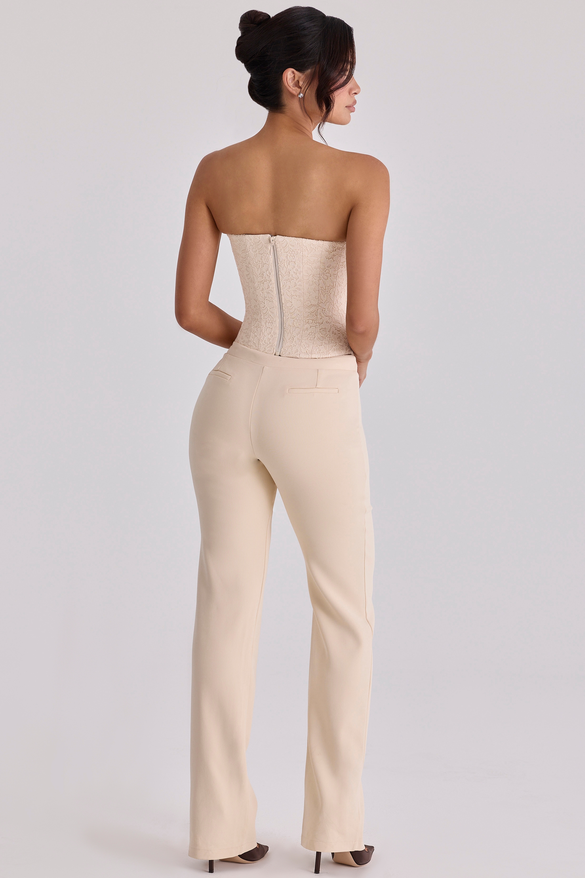 Vintage Ivory Crepe Straight Leg Trousers