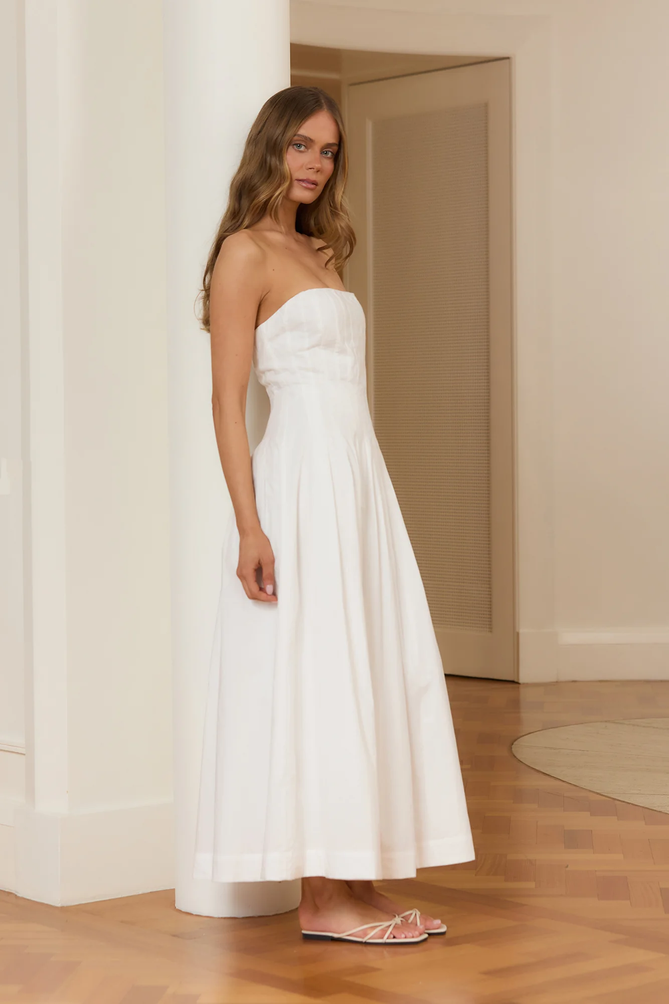 Sunshine Serenity Strapless Midi Dress White - FASHION NOB