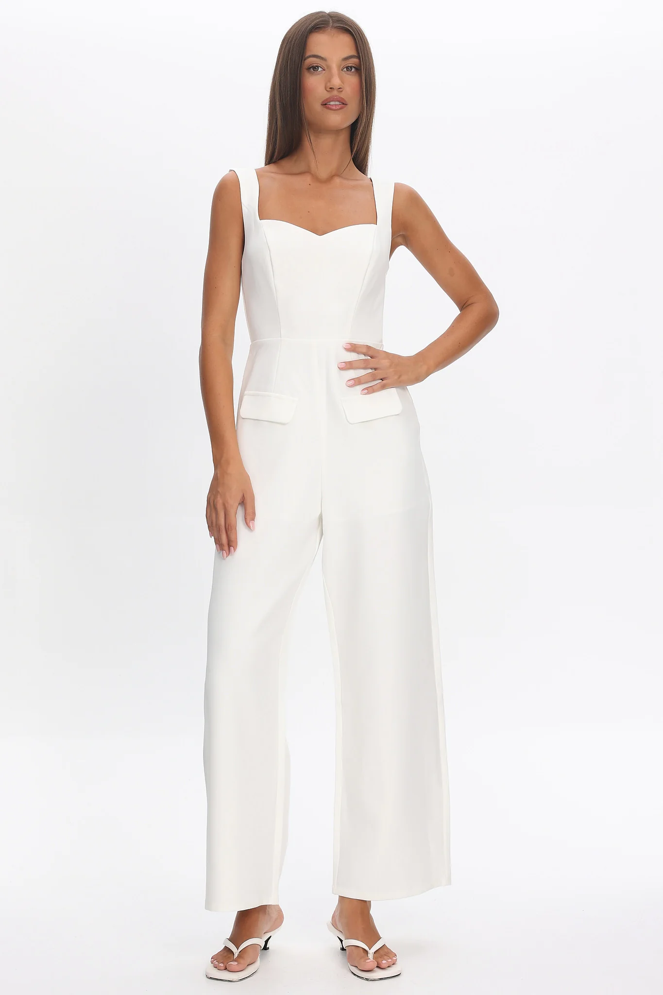 Atheena Faux Pocket Jumpsuit White