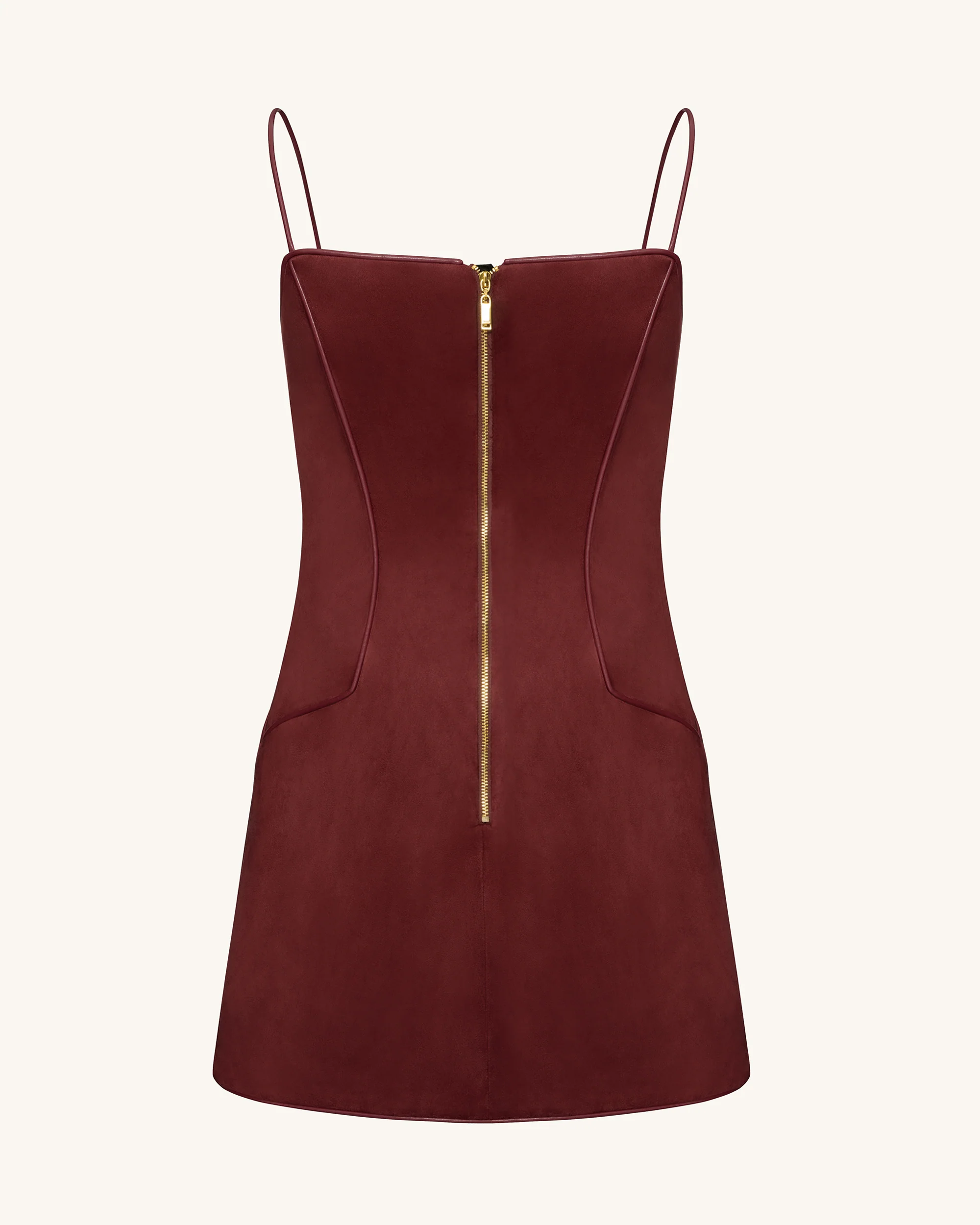 Eva Spaghetti Strap Sueded Dress - Burgundy - FASHION NOB