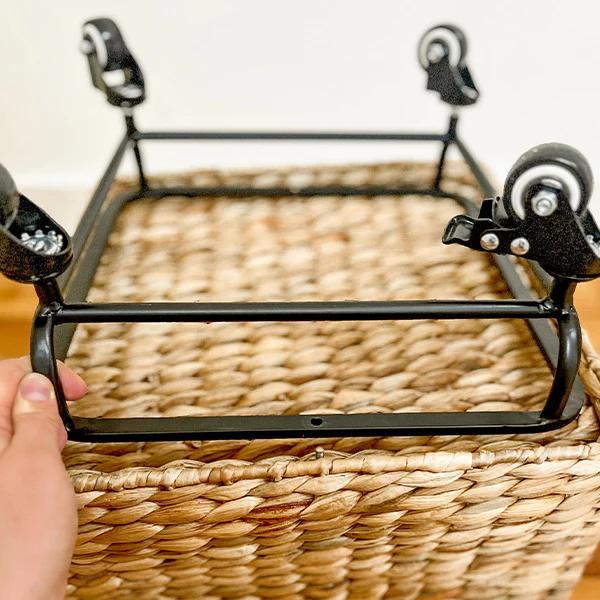 Large Water Hyacinth Woven Basket with Detachable Wheels