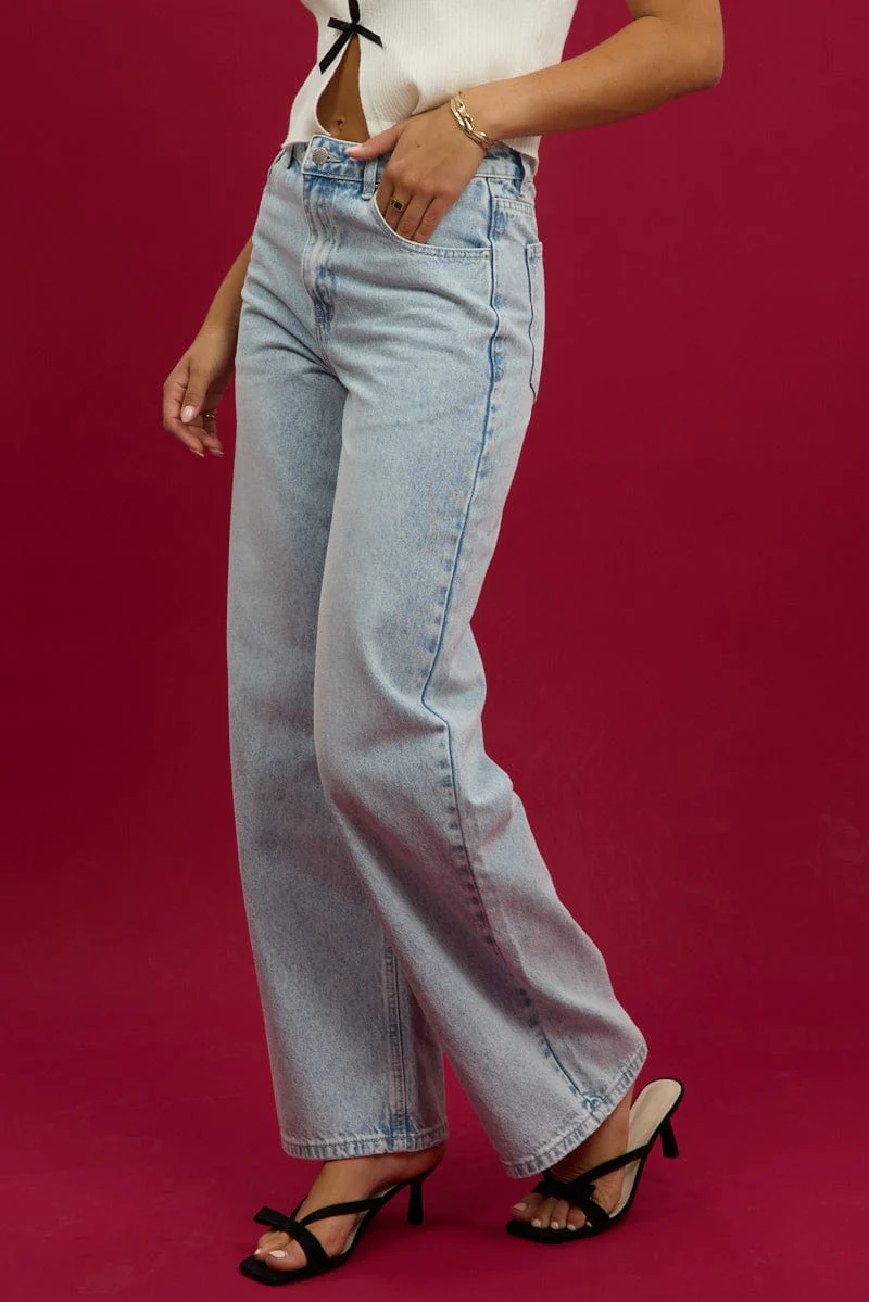 Denim Wide Leg Jeans Mid Rise