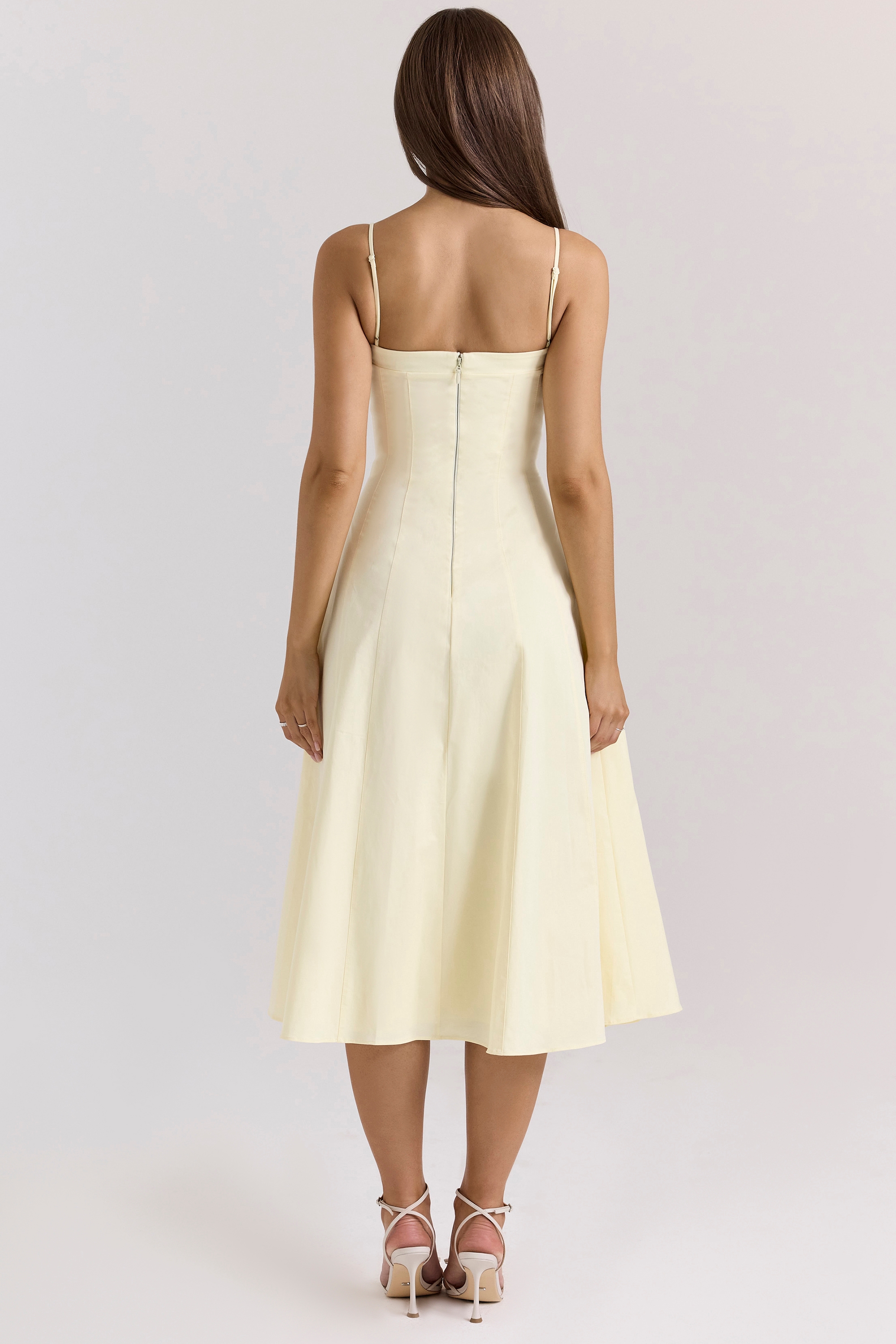 Lemon Stretch Cotton A-Line Midi Sundress